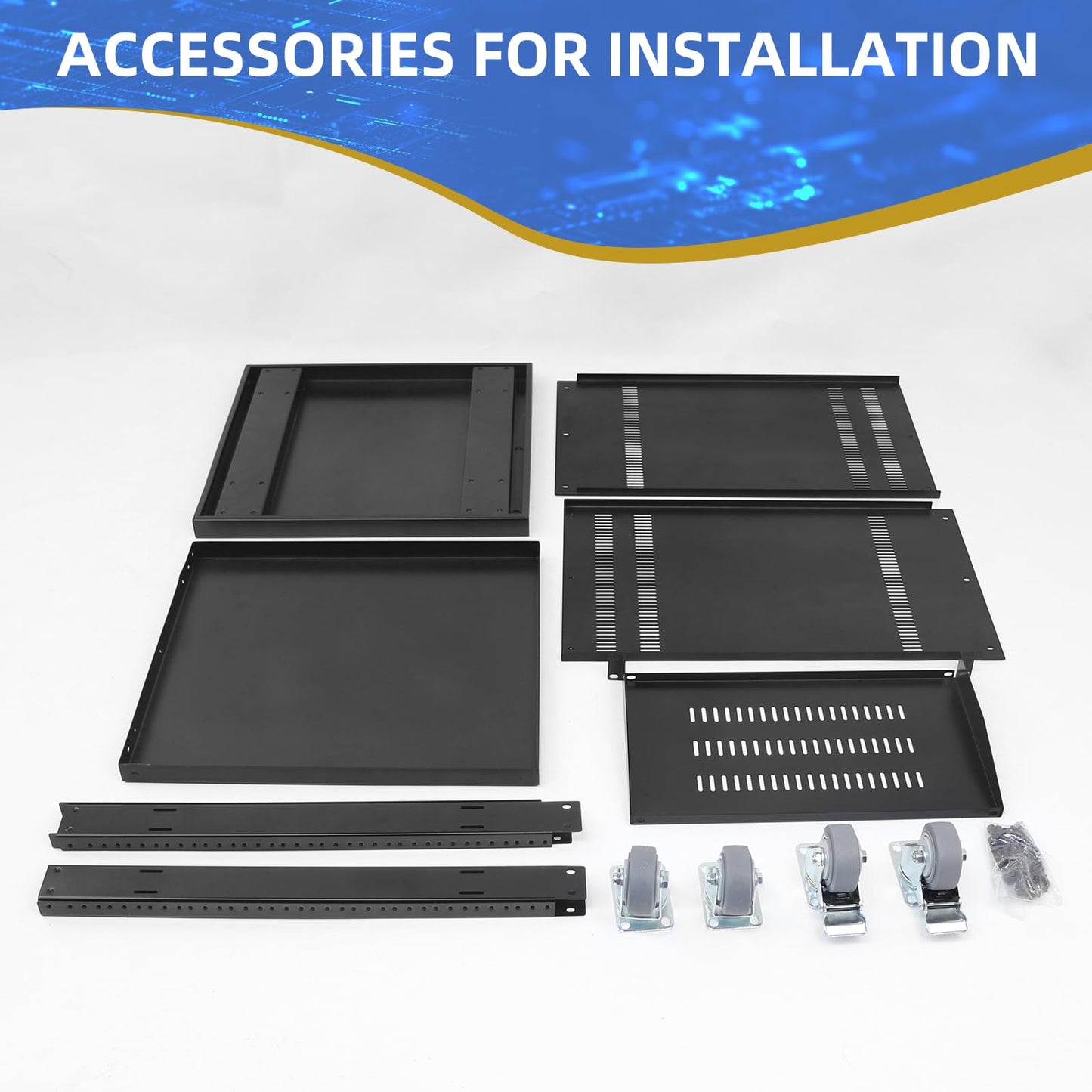 12U Rack with Caster Wheels, Heavy-Duty AV Rack with Adjustable Steel Shelf, Open Frame Server Rack for IT, AV, Data & Computer Equipment, 500lb Capacity, 19.7" W x 17.7" D x 26.8" H