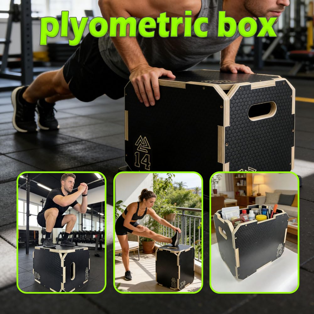 3 in 1 Non-Slip Wooden Plyometric Jump Box Adjustable Box Jumps for Home Gym Step-Ups Training