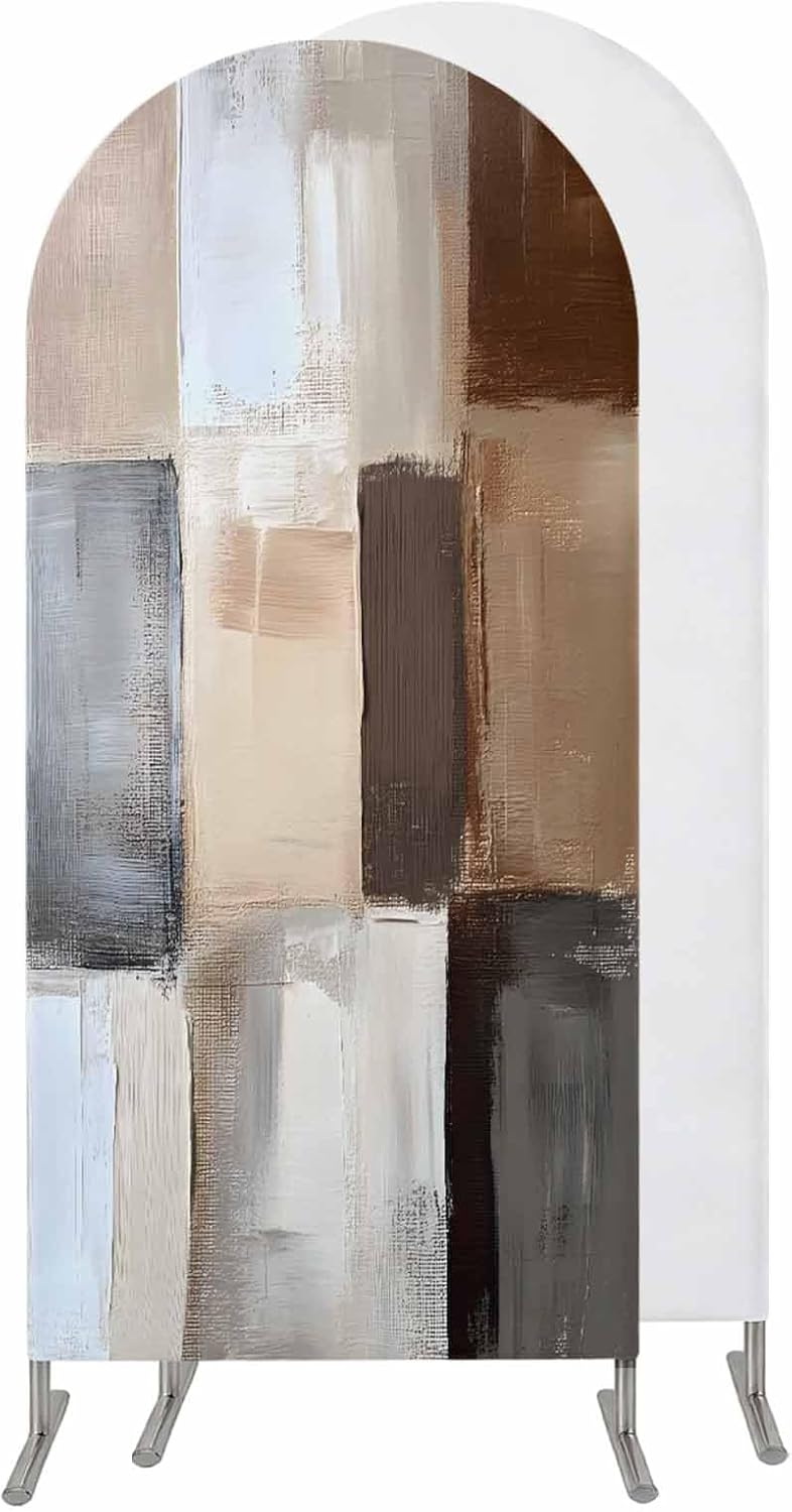 Jnbasdffb 7.2 Brown Beige Color Blocks Wedding Arch Cover, Stretchy Spandex Arch Backdrop Stand Covers FT, Abstract Oil