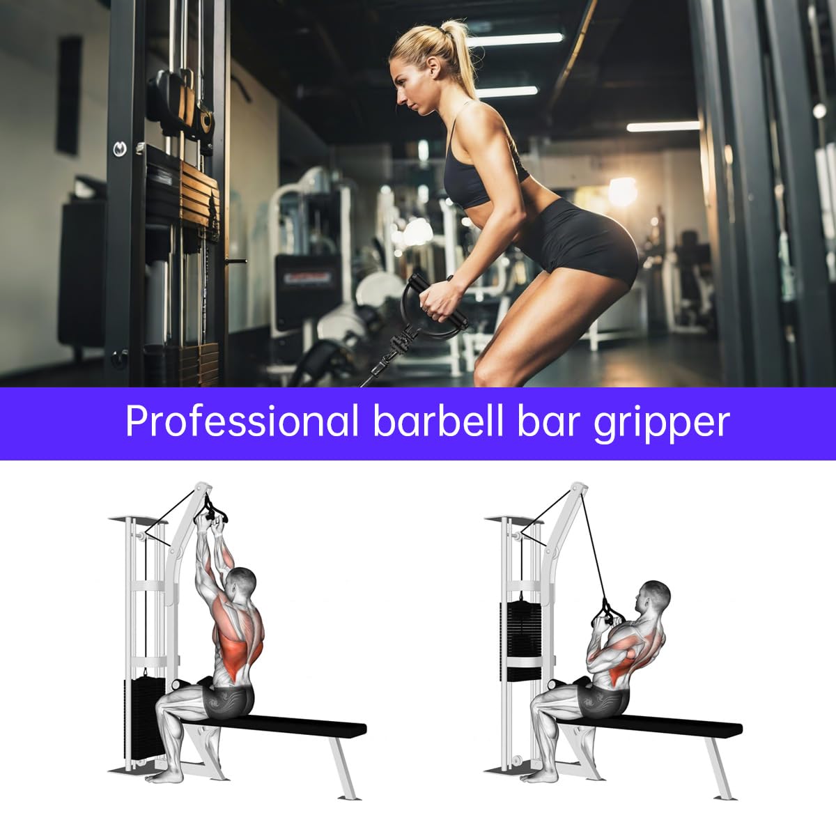 AimiDream Double D Row,V Bar Landmine Handle Attachment for Barbell Bar, Handle Cable Attachment for Weight Workout with Non-Slip Rubber Handle, Fits Olympic Bars Strength Training Bars,Black