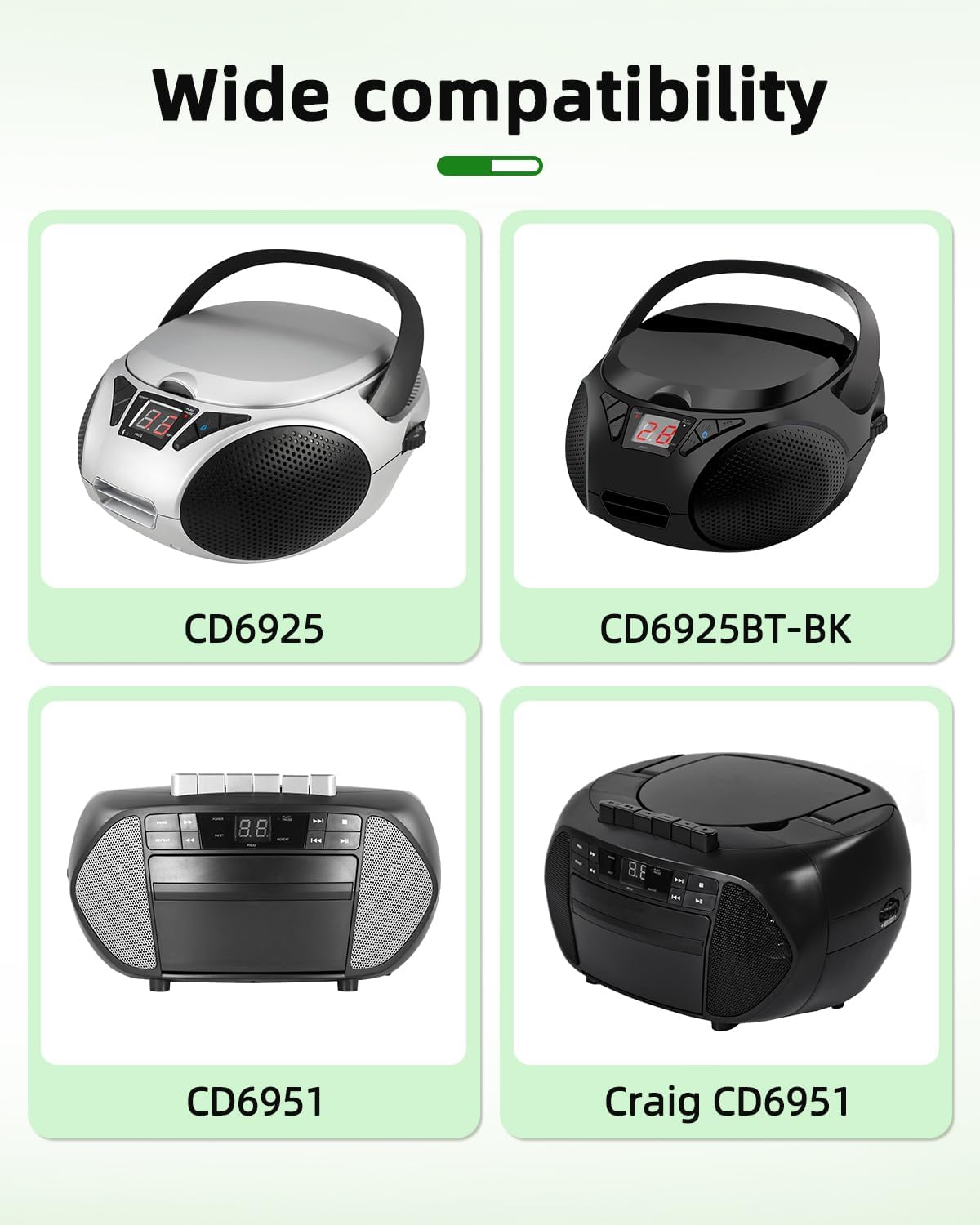 Tomatosd 2-Prong CD6951 CD6951-SL Cassette CD6925 CD6925BT-BK CD6925BT-SL AC IN Power Cord Cable Plug Compatible