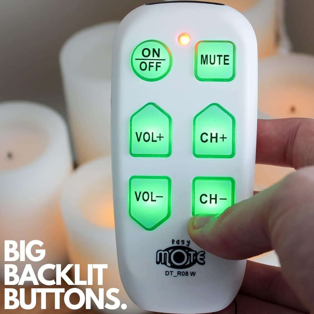 continuus DT-R08W. Universal Big Button TV Remote - EasyMote | Backlit, Easy Use, Smart, Learning Television & Cable