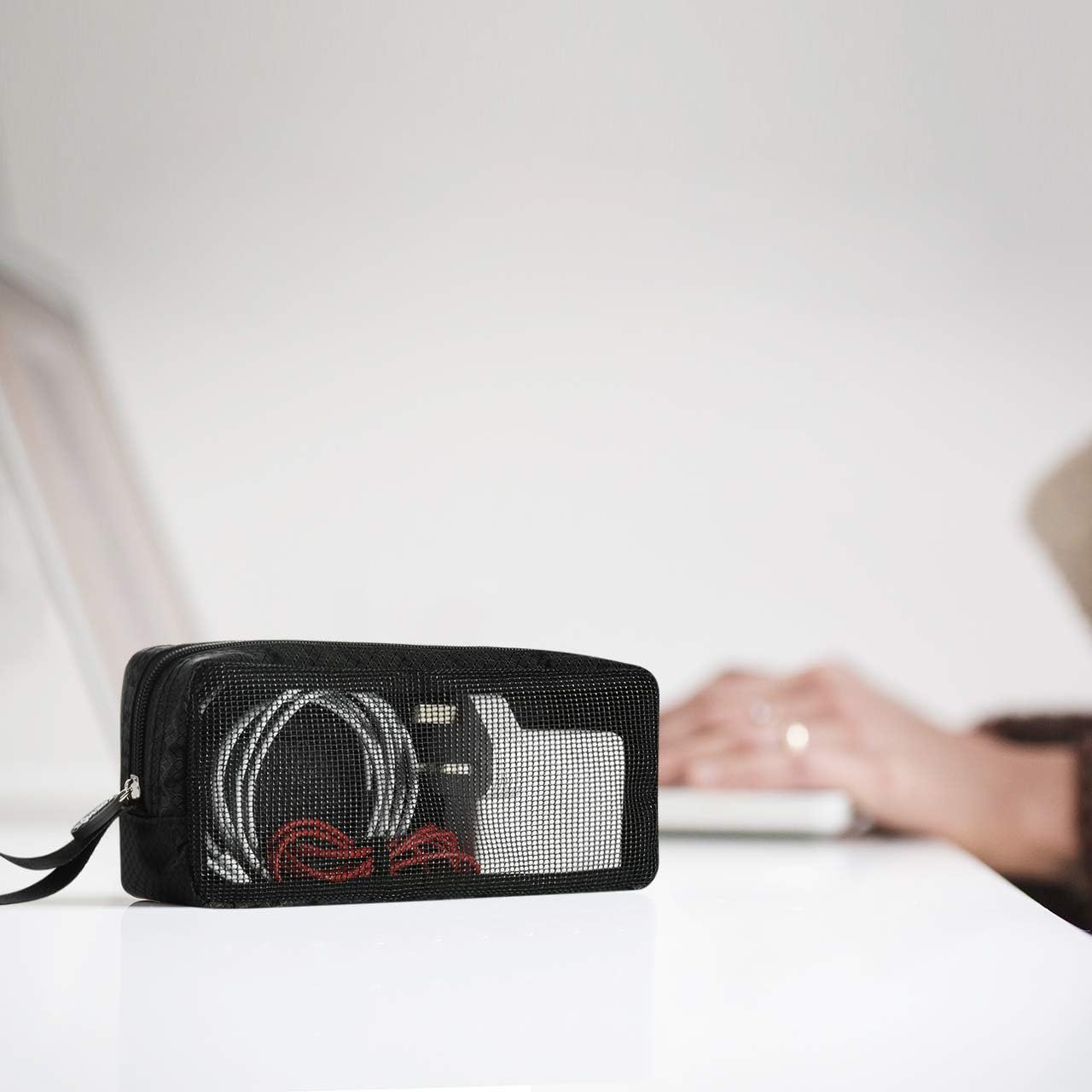 CM Travel Cable Organizer Case Portable Computer Accessories Zipper Mesh Pouch for Holding Laptop Mouse, Power Bank