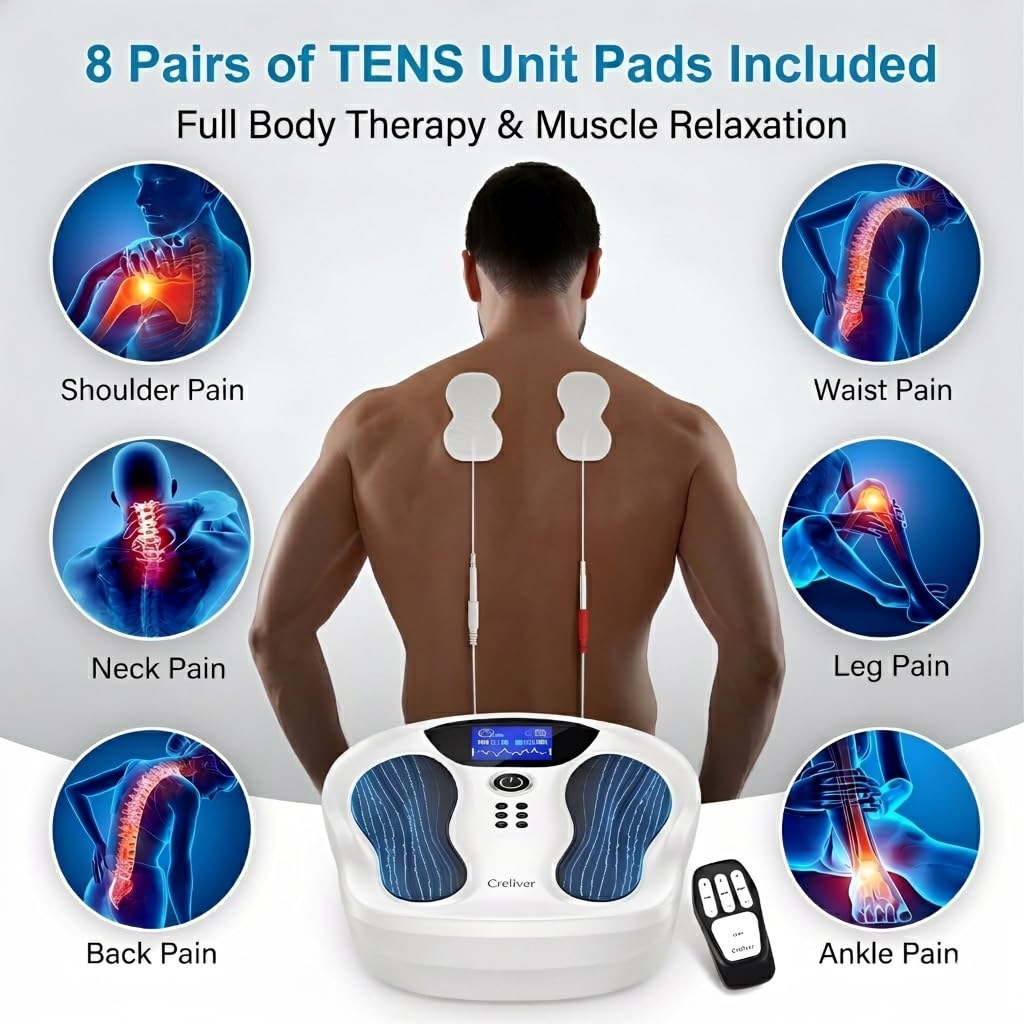 EIGOTDYH Upgraded EMS Foot Massager for Neuropathy & Circulation, TENS Foot Stimulator for Plantar Fasciitis & Pain Relief, 8 Pads, 25 Modes, 99 Intensities, Ideal Health Gifts for Seniors & Parents