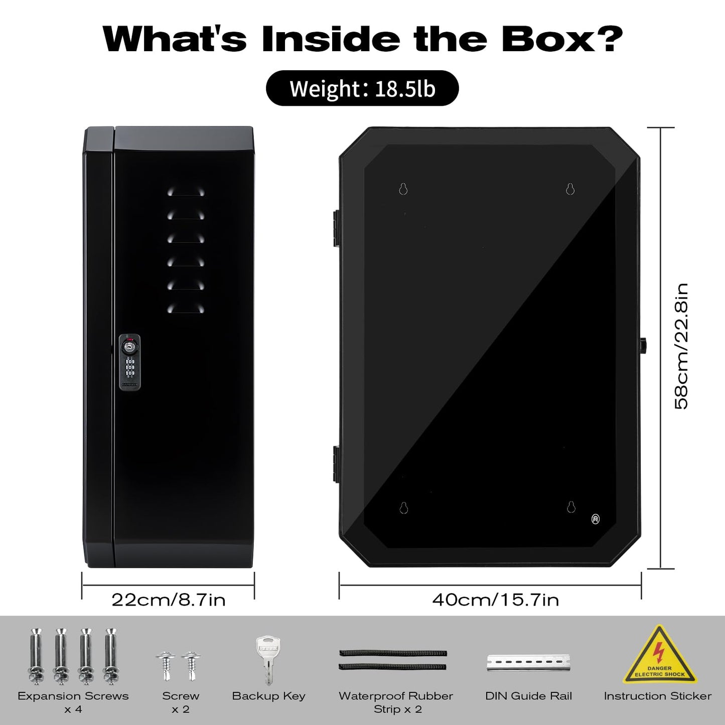 QLYYOPSK EV Charger Lock Box, Waterproof Outdoor Wall Station Enclosure, IP65 Weatherproof, 23'' x 16'' x 9'', Steel with Acrylic Window, Combination Lock & Cable Holder, for Level 2 EV Charger
