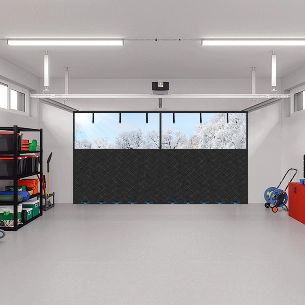 Car Garage Door Insulation Kit Fits 16x7FT, Magnetic Thermal Insulated Door Curtains for Winter with Clear Window, Garage Door Cover Blanket Panels Screen for 2 Car Garages