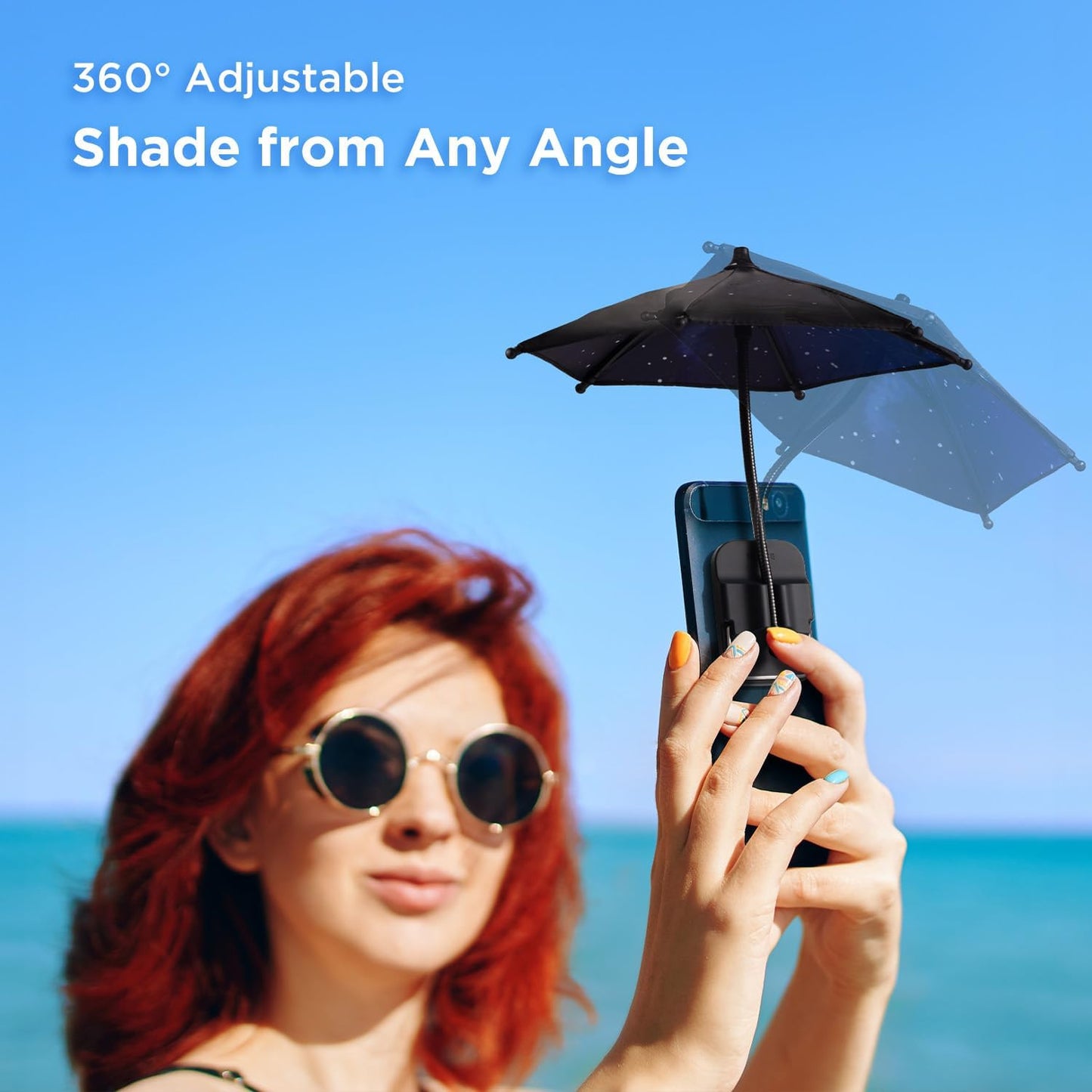 360Adjustable OUTXE Phone Umbrella for Sun, Shade Cover for Cell iPhone/Android/Kindle, Mini Cellphone Shield Suction
