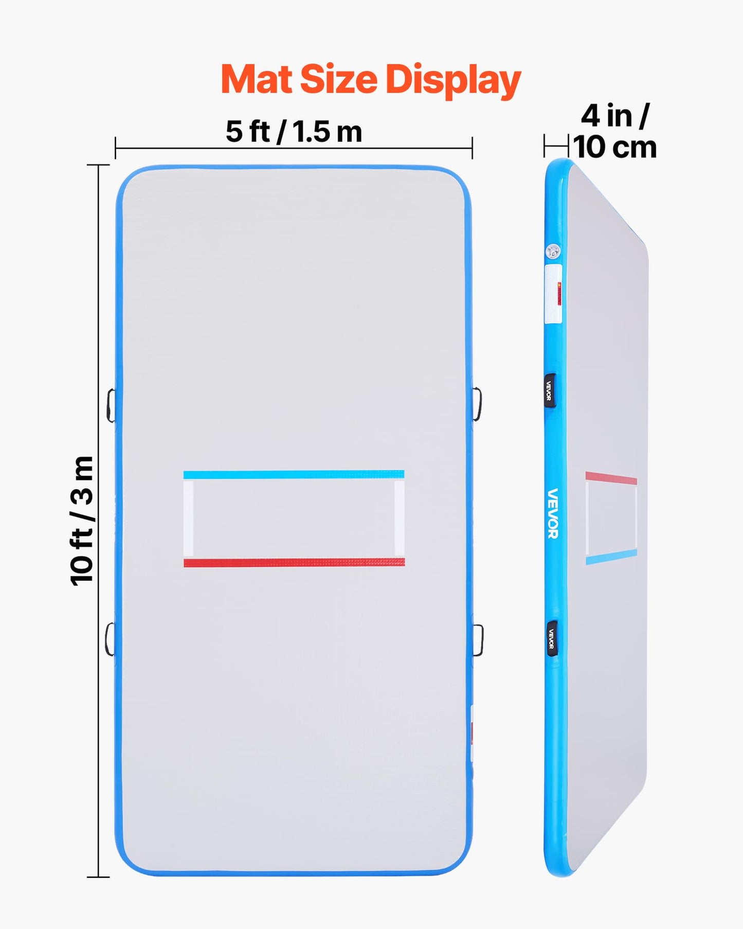 VEVOR 10x5 ft Wrestling Mat Inflatable, Martial Arts Thick Mat for Outdoor Indoor Home Gym Exercise, PVC Foldable Training Mats with 600W Air Pump, for Gymnastics Tatami Jiu Jitsu BJJ MMA Judo, Gray