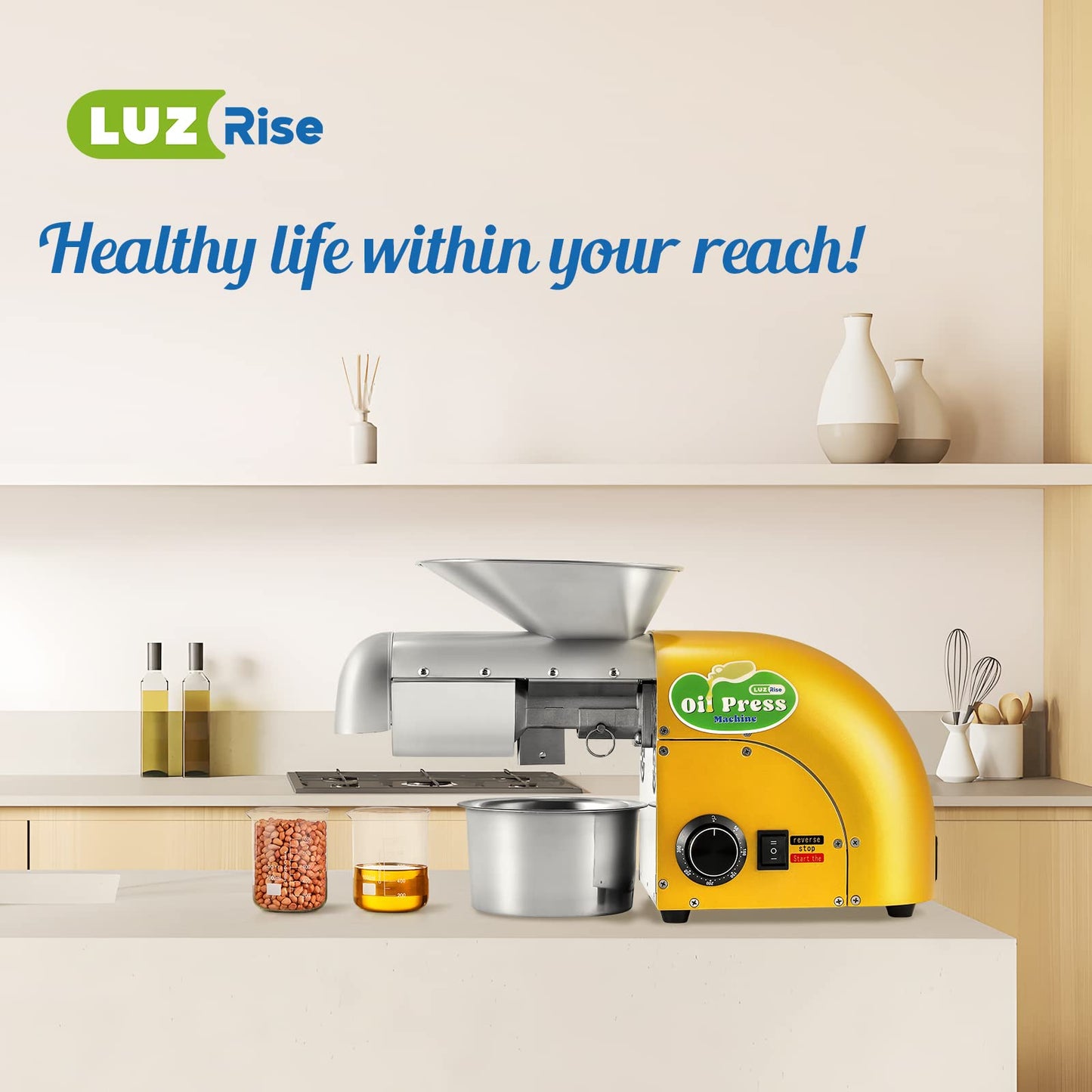Luzrise 1800W Oil Press Machine Nut Seeds Oil Extractor Cold& Hot Press Machine (Temperature Control 122℉-572℉, Extended Rod, 13-19LBS/H, Lower Noise, For Coconut, Cocoa Beans, Avocado, Amaranth Seed)