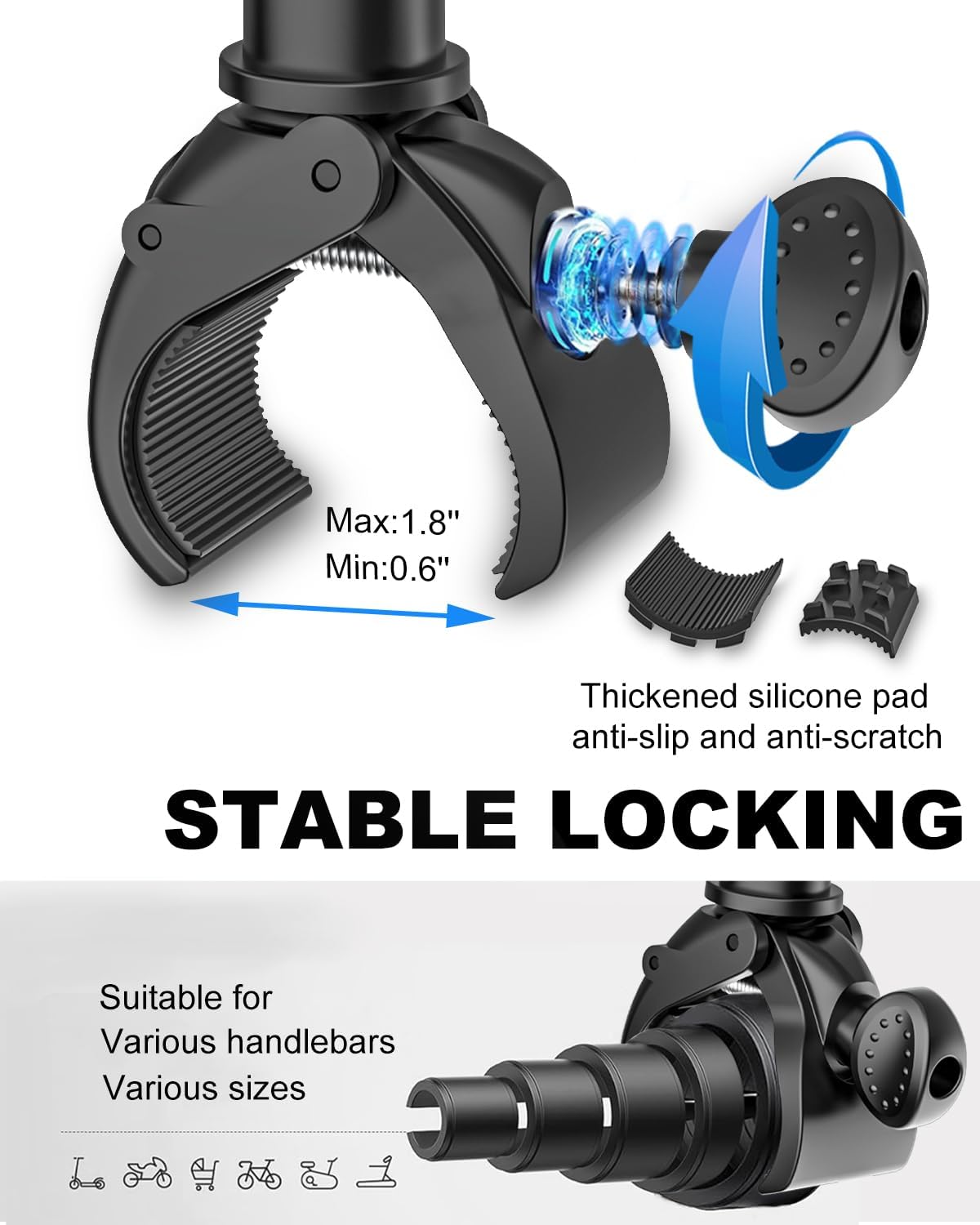 Kolasels 4-13" Spin Bike Tablet iPad Holder - Long Arm Gooseneck Tablet Mount Clamp for Indoor Bike Peloton, Treadmill