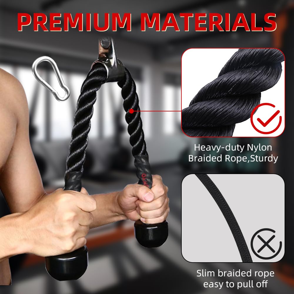 Diaomao Tricep Rope with Upgraded Rubber Handles,35 Inch Tricep Pull Down Rope for Cable Machine, Greater Range of Motion, Triceps Rope Cable Attachment for Gym, Home, Easy to Grip, Non-Slip