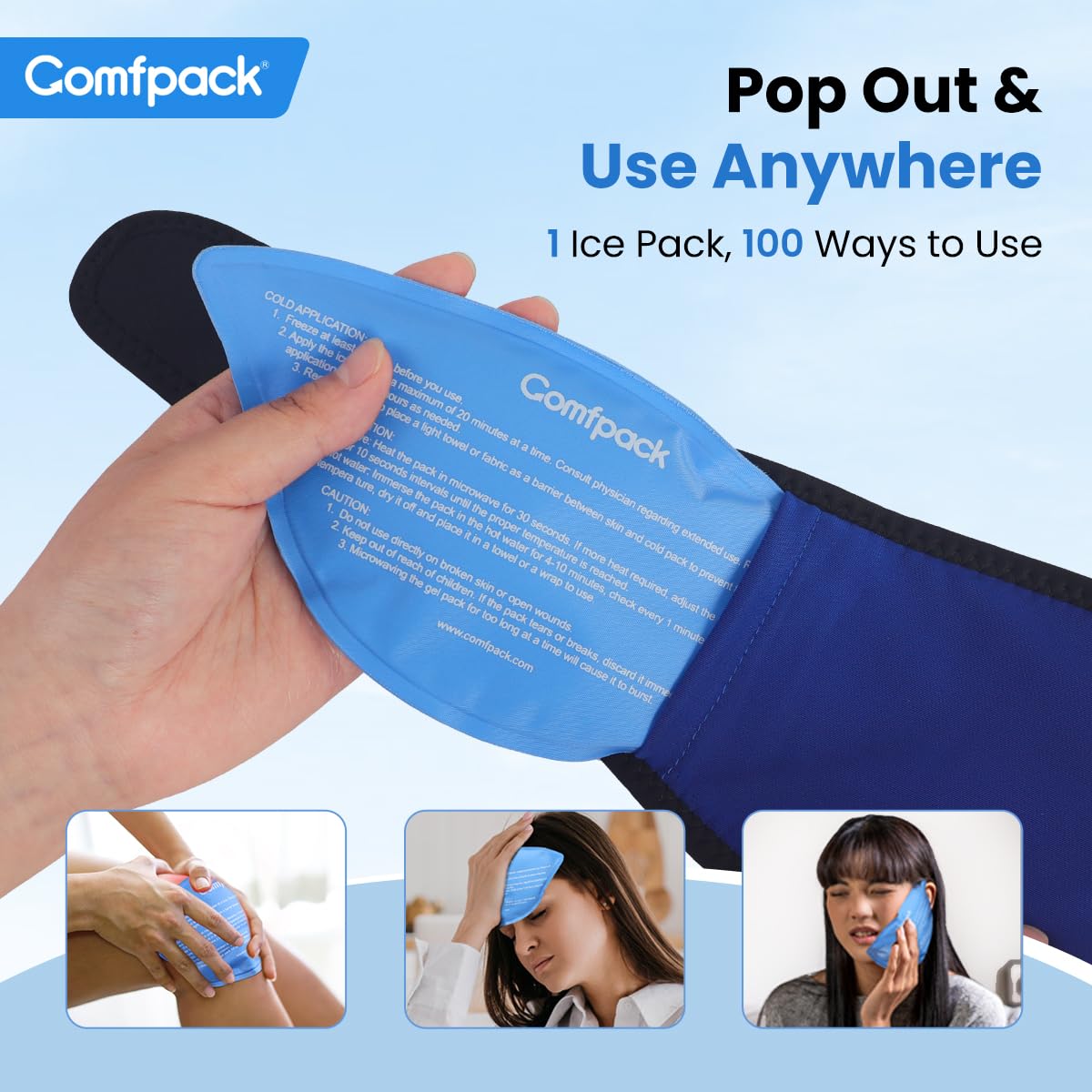 Comfpack Face Ice Pack Wrap for TMJ Relief with 4 Reusable Hot Cold Gel Packs, Wisdom Teeth Ice Pack Head Wrap for Tonsillectomy, Tooth Extraction & Teeth Removed, Oral Surgery, Cosmetic Injection