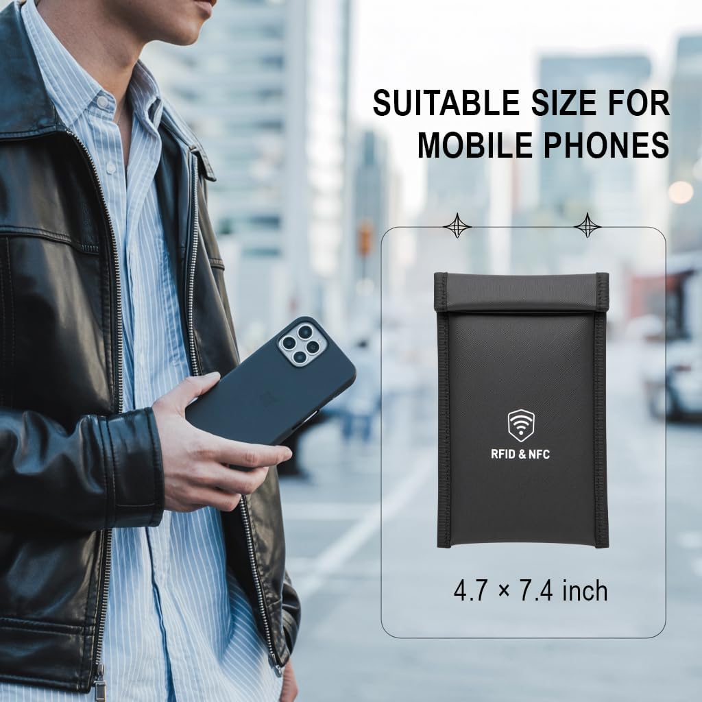 2 Pack [5G/Bluetooth/WiFi/GPS] Faraday Bags for Phones - Signal Blocker, Fireproof Waterproof Anti-Scratch | Detachable