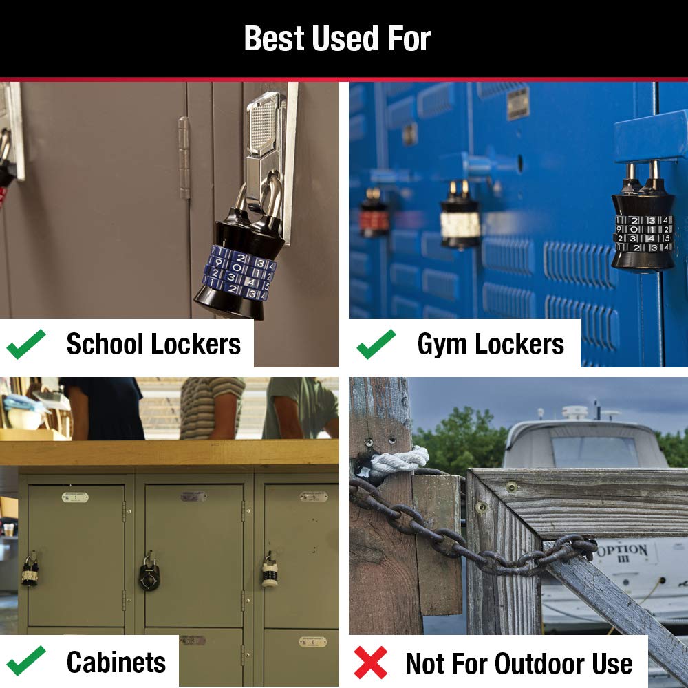 Master Lock Combination Lock, Set Your Own Combination Lock for Gym and School Lockers, Indoor Combo Padlock, Colors May Vary, 1535D