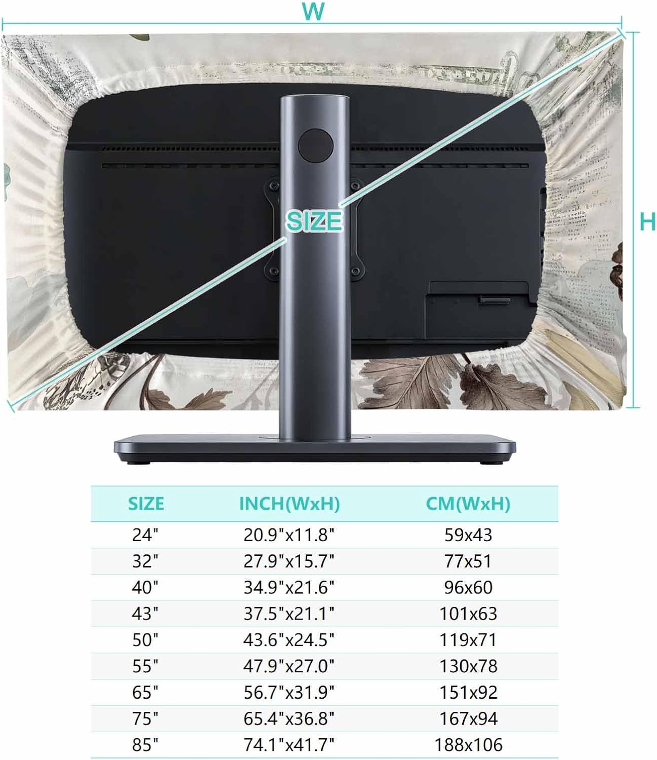 Yukro 32 Inch, 28"x16" Teal Broccoli Indoor TV Dust Cover, Rustic Farmhouse Flower Leaf Victorian Style Elastic TV