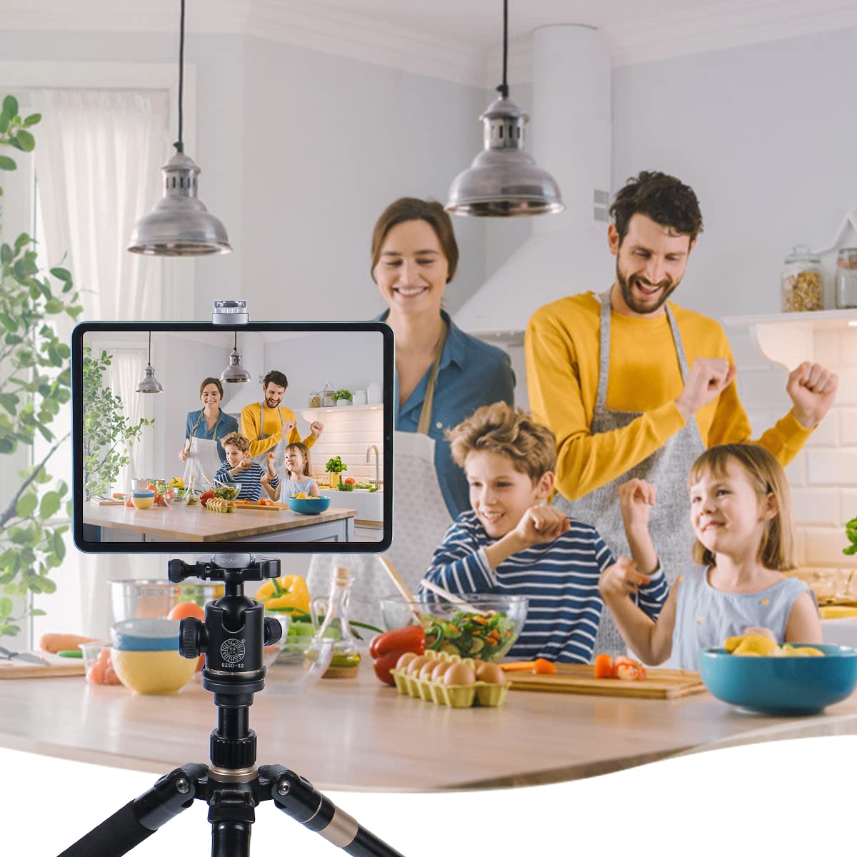 Full Metal Tablet Tripod Mount 7.9 -12.9 Inch Tablet Holder Horizontally & Vertically Position with 1 Rotatable Cold Shoe, 2 Arca Swiss Plate for iPad Video Camera Vlog Shooting Live Streaming