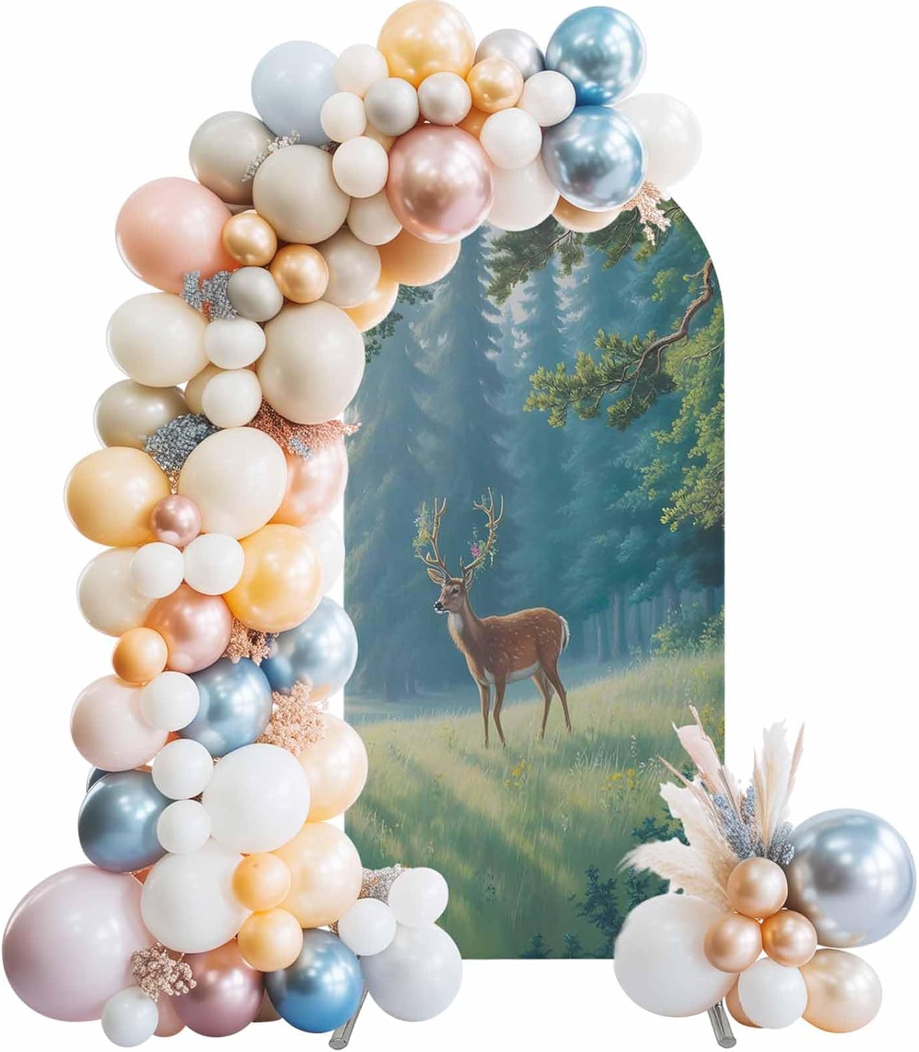 Jnbasdffb 7.2 Forest Elk Wedding Arch Cover,Stretchy Spandex Arch Backdrop Stand Covers FT,Green Trees Leaves Landscape