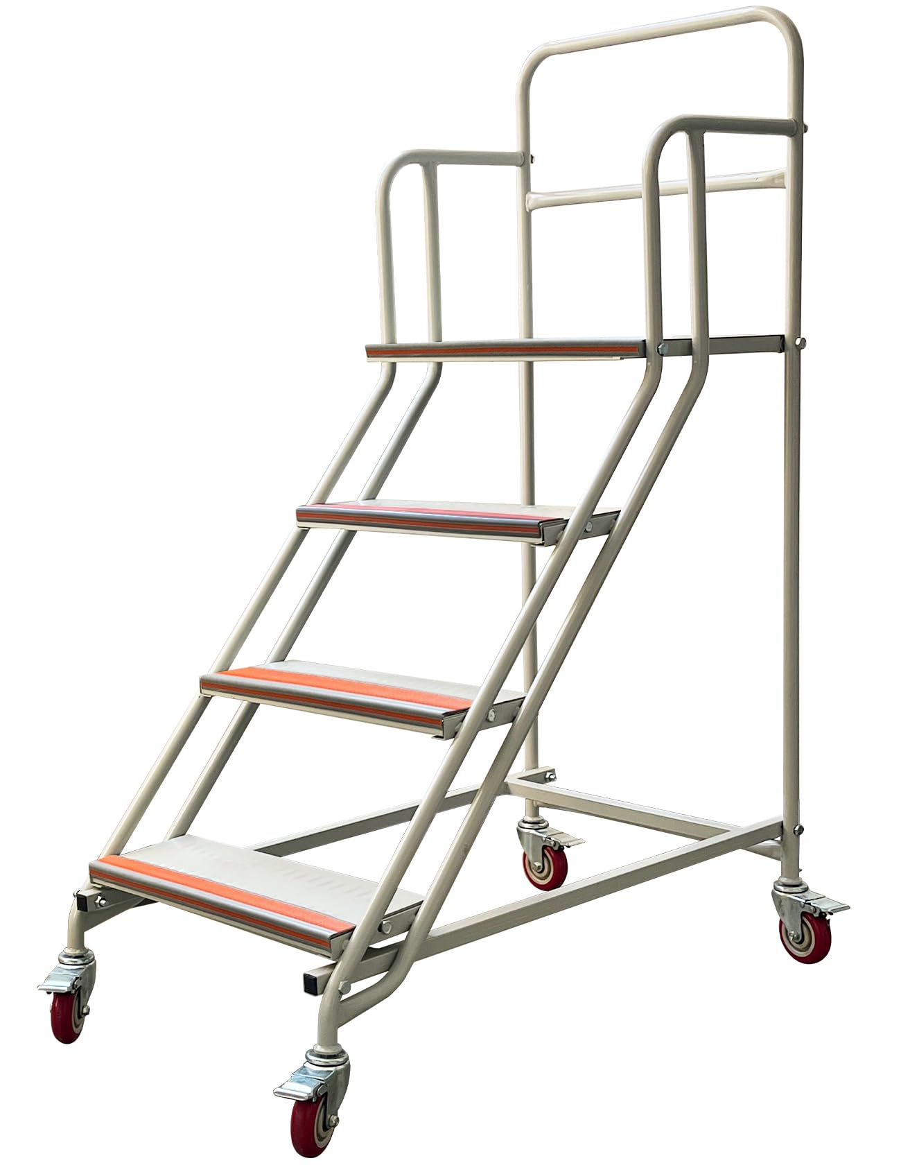4 Steps Ladder with Wheels, Industrial & Warehouse Step Ladder, Rolling Steps Ladder with Vinyl Stair Edge Protector, 23.6IN Wide, 39.4IN top Step Height, 445LBs Capacity.