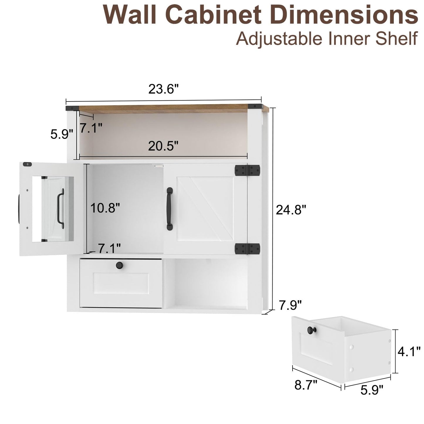 M METERXITY Bathroom Wall Cabinet, Farmhouse Medicine Cabinet with Mirror, Drawer, Barn Doors, Over the Toilet Storage Cabinets Wall Mounted for Bathroom Kitchen Laundry Entrance, Rustic