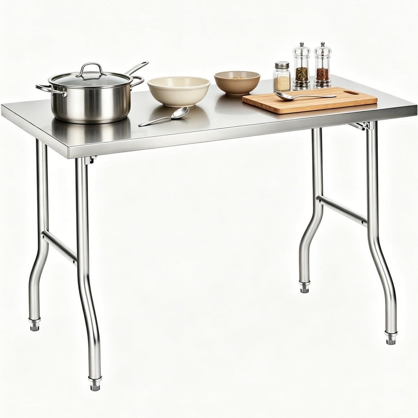 Foldable Stainless Steel Table 48x30 Inch, 1-Tier Portable Workstation, Commercial & Utility Table for Kitchen Prep, Catering, Garage, Workshop and Home Use, 600 LB Capacity