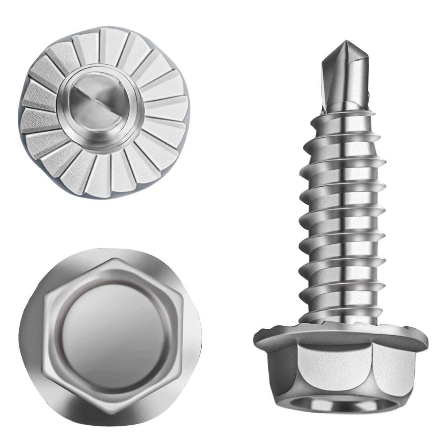 Garage Door Hinge & Bracket Screws - #14 x 3/4" Zinc Plated Serrated Hex Head Self Piercing Screw, Tek & Thread Cutting for Sheet Metal Drilling (50 Pack)