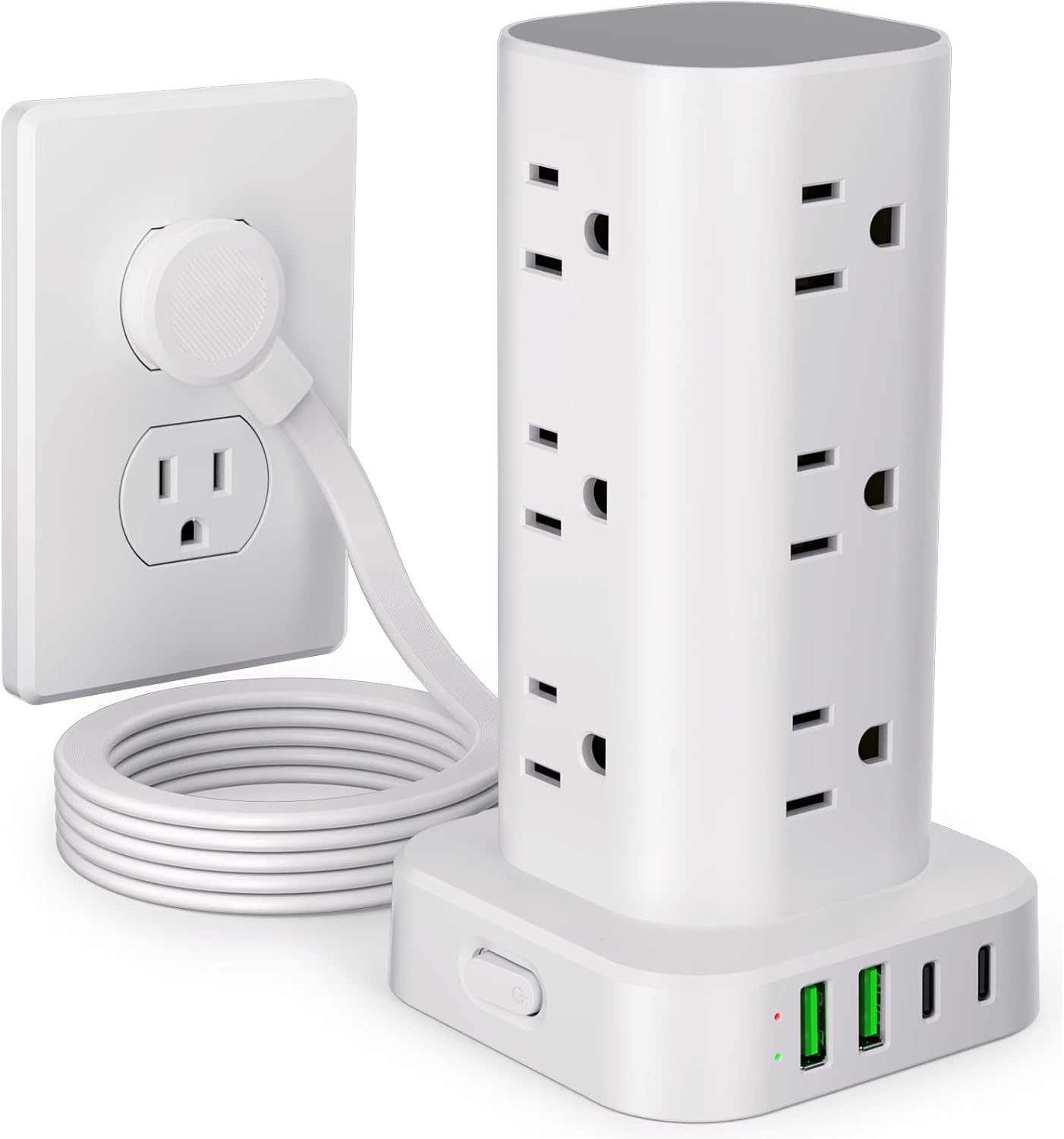 UWIWUTEI 12 4 (2 6FT Power Strip Tower with Multiple Outlets, Flat Plug Surge Protector Tower Extension Cord with AC