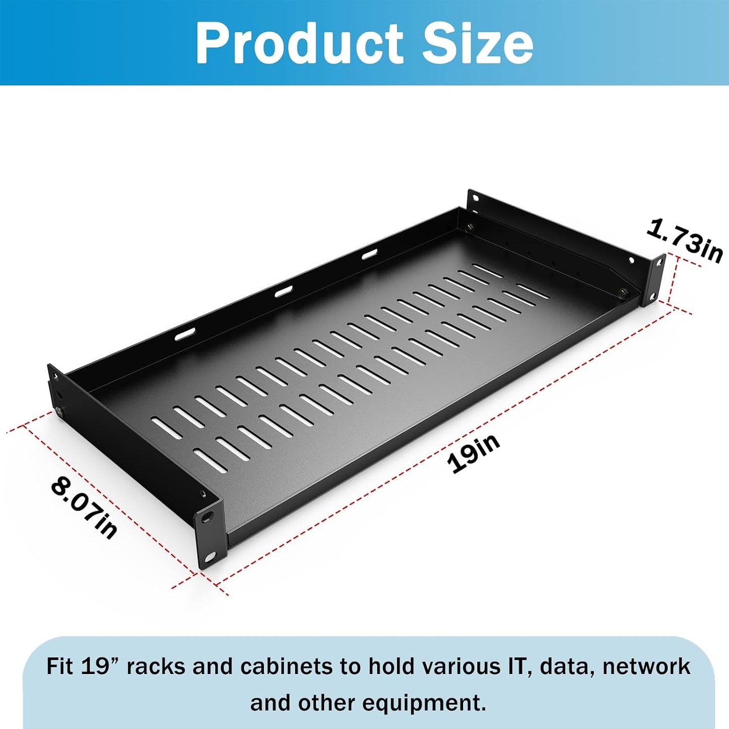 Fengone 1U 8" (203mm) 19" Server Rack Mount Shelf Network Rack Shelf Suitable for Network Equipment Racks and Cabinets