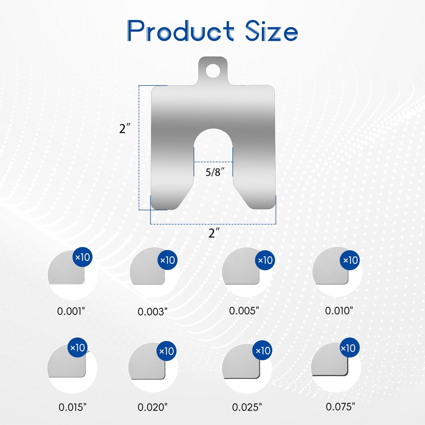 80 Pcs Size A 2" x 2" Stainless Steel Slotted Shims Kit，Stainless Steel Slotted Shim Shop Kit with 8 Thicknesses, Metal Shims Kit for Precise Leveling and Calibration of Machine Tools