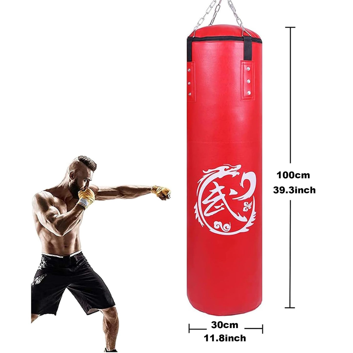 3.3FT Adult Boxing Punch Bag PU Leather, Heavy MMA Muay Thai Kickboxing Training Equipment for Fitness Training (No Filled Sands)