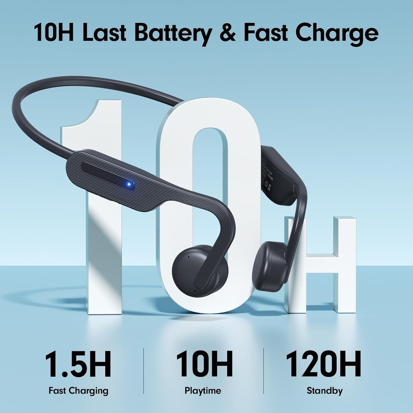 Qyzue 10H Bone Conduction Headphones, Open Ear Headphones, Superior Sound Wireless Bluetooth Running Headphones