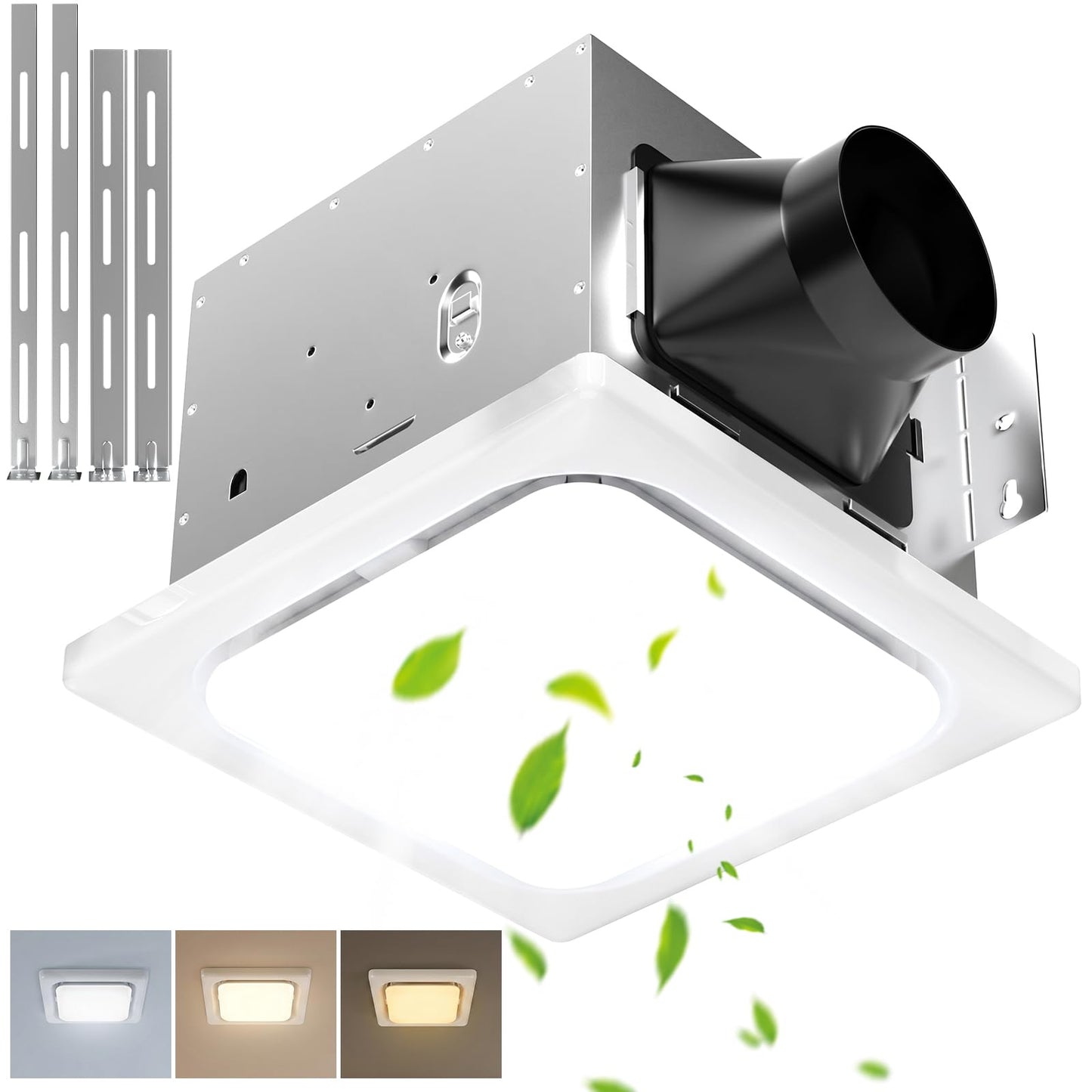 Gaciban Bathroom Exhaust Fan with Light, 150 CFM Bath Ventilation Fans with 1200lm LED Light 3000K/4000K/6000K, Quiet 1.0 Sone Shower Ceiling Mount Vent Fan Lights Combo for Home/Office/Warehouse
