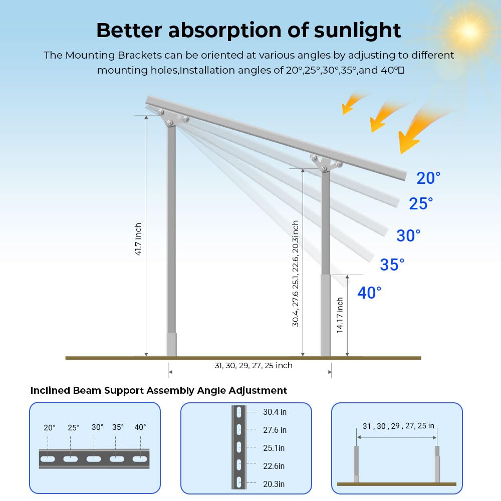 SUNGOLDPOWER Solar Panel Ground Mount Bracket,Adjustable Tilt & Expandable Solar Mount Bracket Kits for 2pcs 300W/450W/500W/550W/560W/590w Solar Panels,for Ground,Farm,Backyard,Off-Grid System