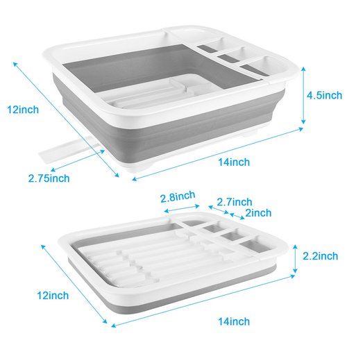 Collapsible Dish Drying Rack with Drain Plug Tube, Portable Dish Drainers for Kitchen Counter, Folding Dish Rack Over Sink Drying Dinnerware,Kitchen Sink Organizer Travel Trailer RV Camping Essentials