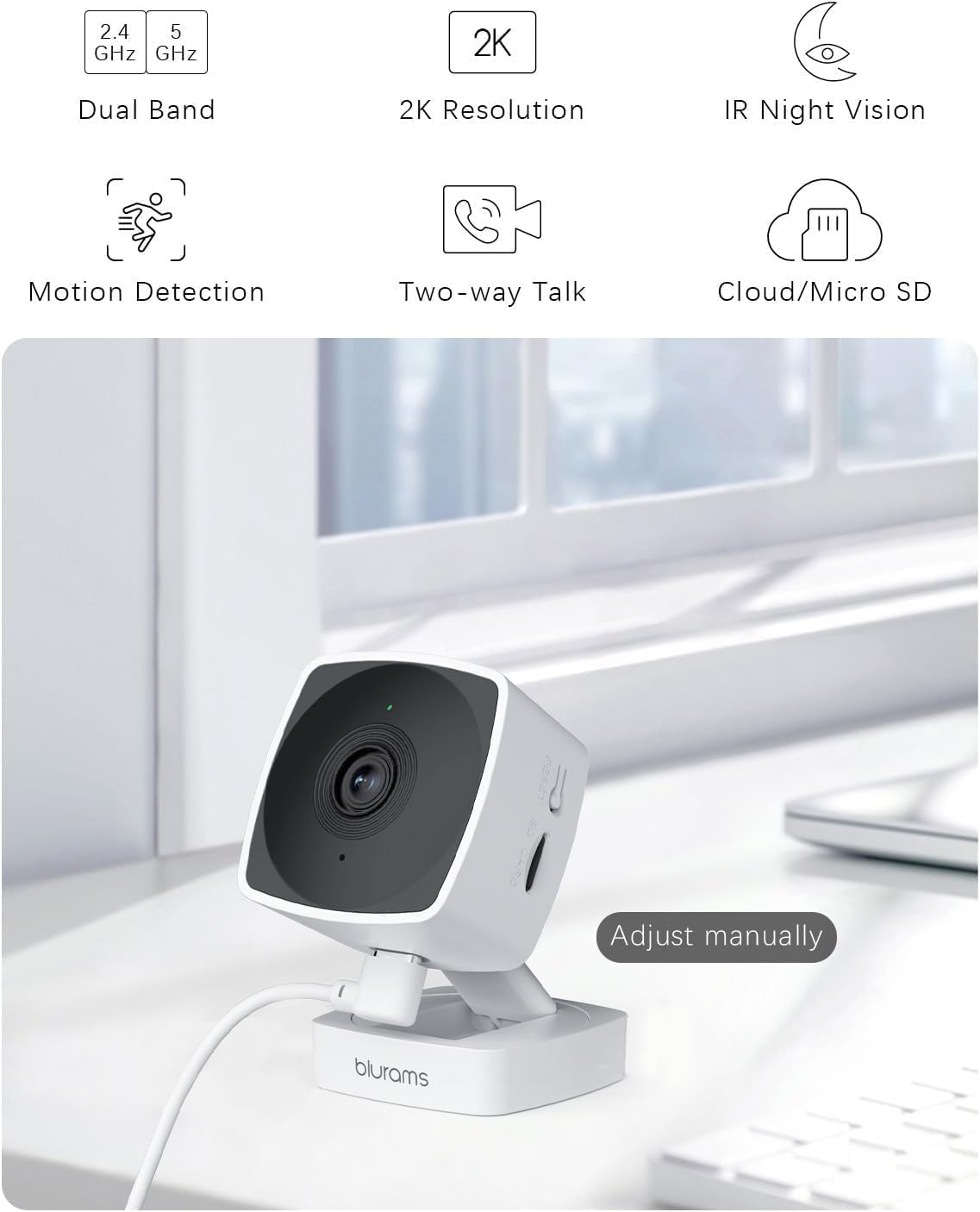 blurams 5GHz 2K 2-Way 6 Cameras for Home Security, Security Camera Indoor, Pet Camera with Phone App, Indoor Camera