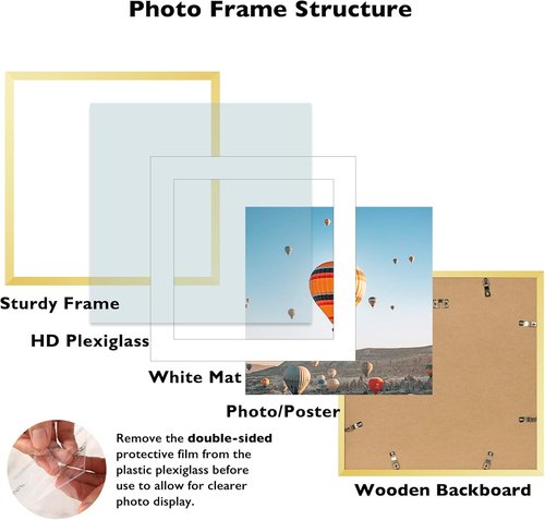 JCJMY 22x22 Gold Picture Frame - Display 18x18 Photos with Mat or 22x22 Without Mat | Shatter-Resistant Plexiglass