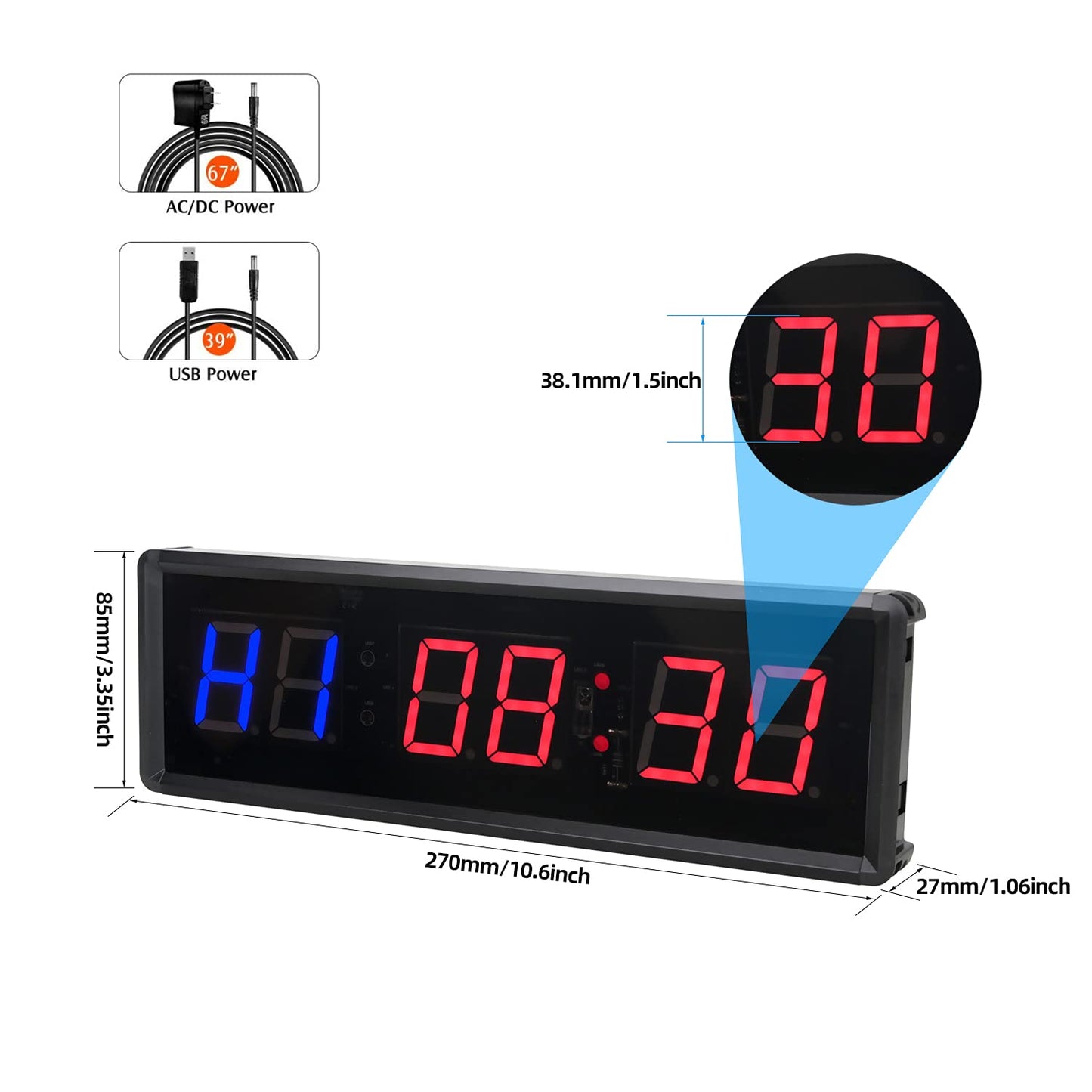 Gym Timer 1.5" LED Interval Timer Workout Timer Clock Stopwatch Timer Count Down/Up with Remote, Home Gym Garage Fitness with Buzzer,Digital Interval Training Timer for Classroom and Outdoor