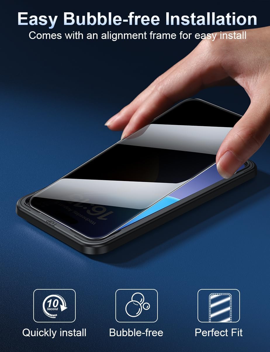 15/16 [6.1 Inch][2-Pack] 9H ruwa Privacy Screen Protector for iPhone Anti-Peep Tempered Glass Film with Easy