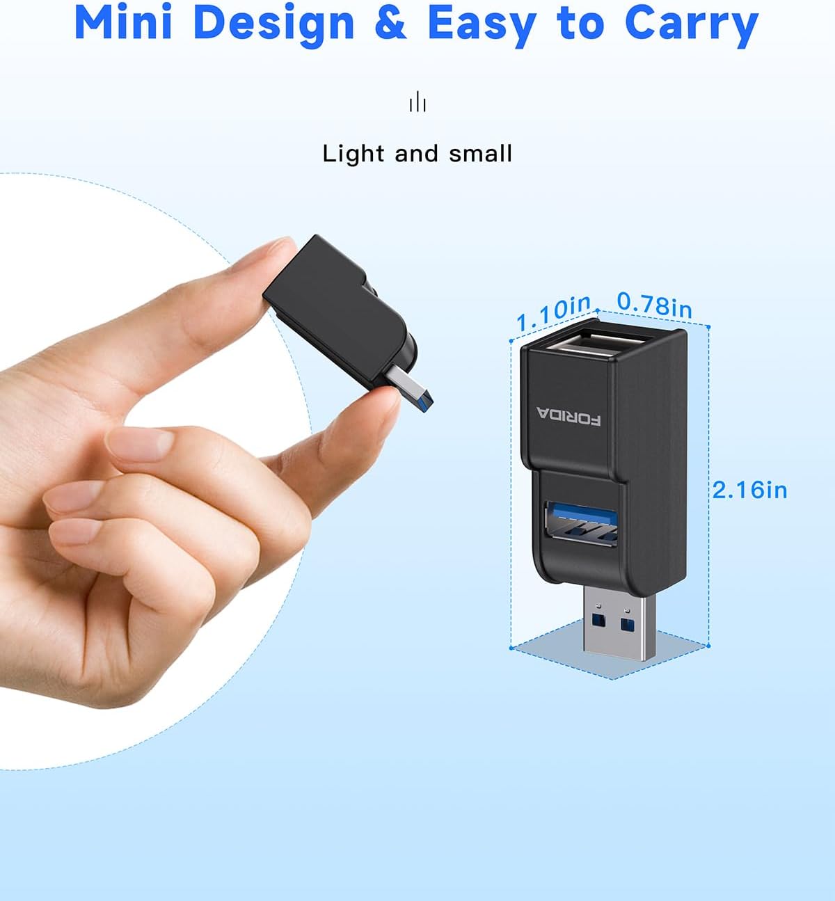 FORIDA 3 3.0 1 3 Ports USB Adapter, USB Hub with USB and Double USB Adapter, Portable USB Splitter in Out for Keyborad