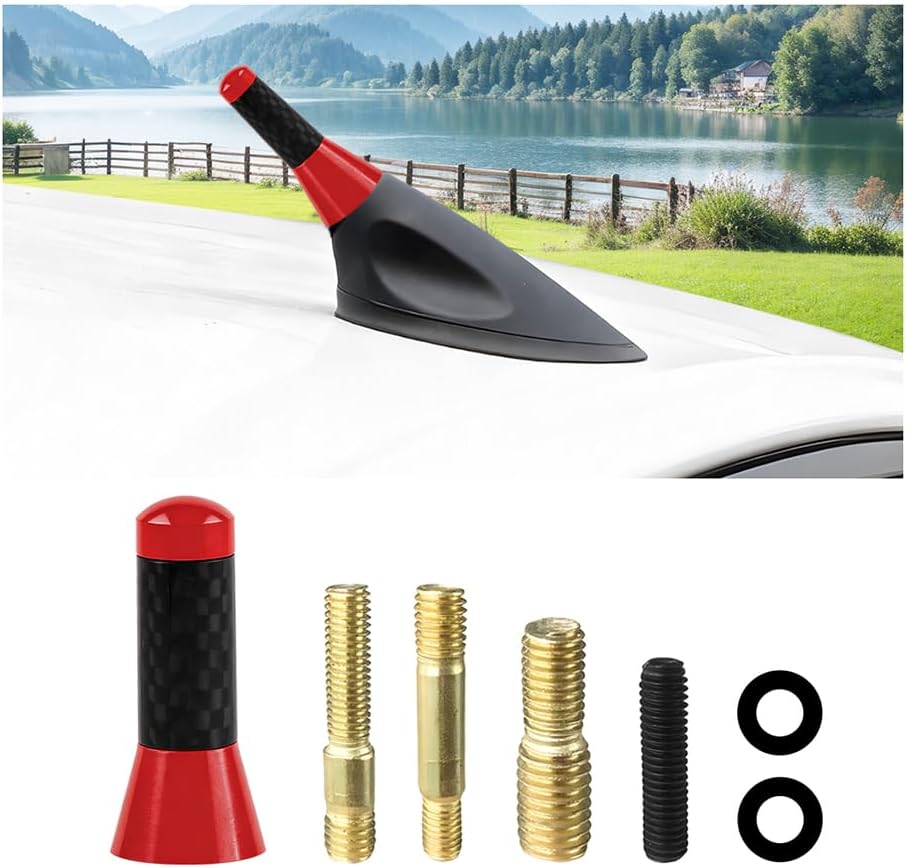Ywdiml Car Short Antenna, Carbon Fiber Vehicle Radio Reception Antennas Kit with Screws Gaskets,AM/FM Roof Mount
