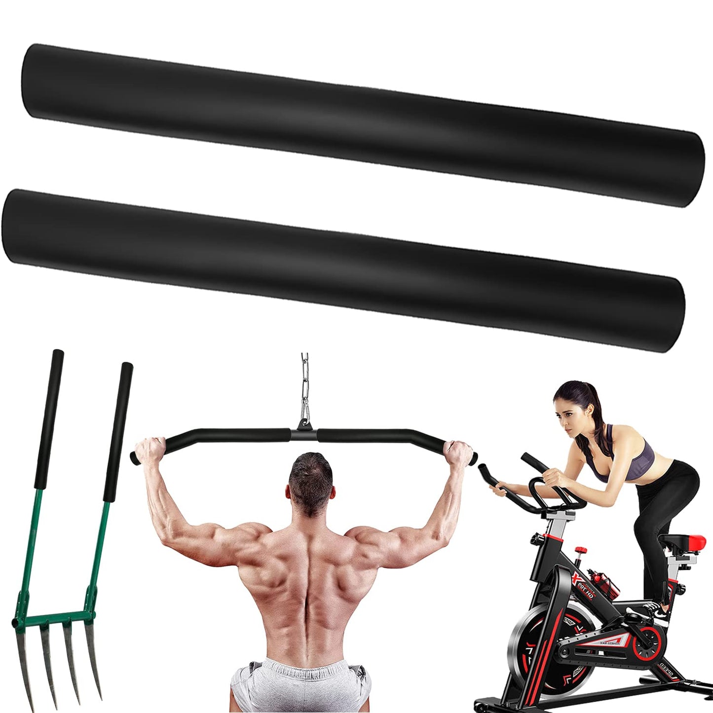 Taeku Foam Handle Grip Covers, 1 Pair Anti-Slip NPVC Tubing Sleeves Comfort Grip for Fitness Equipment, Garden Tools, Stroller Handles 15in