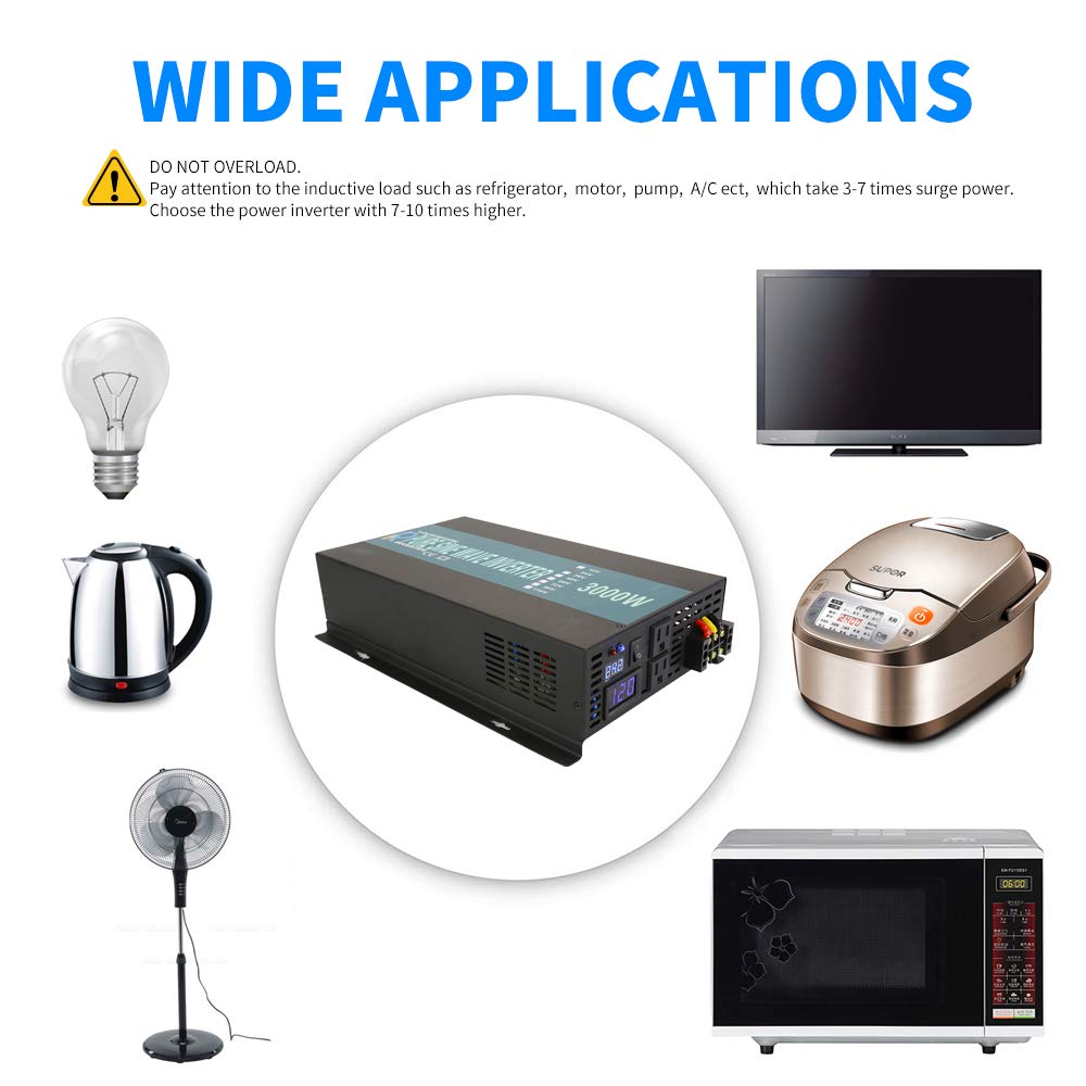 WZRELB Reliable 3000w Pure Sine Wave Solar Power Inverter 24v 110-120v 60hz With LED Display (Black) Solar System (RBP-3000S-LEDblack)