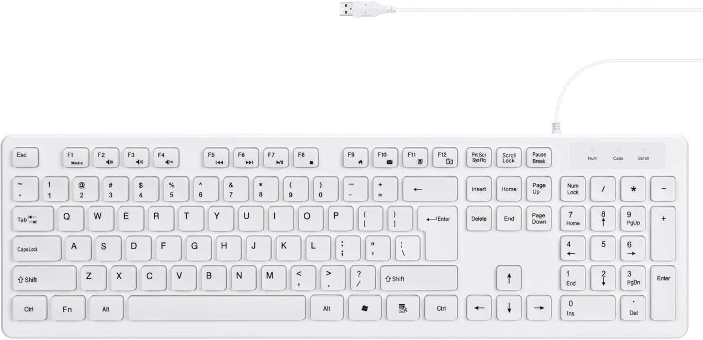 M MC Saite 104 MCSaite Wired White USB Keys Computer Keyboard with Stands,Waterproof - US Layout Compatible