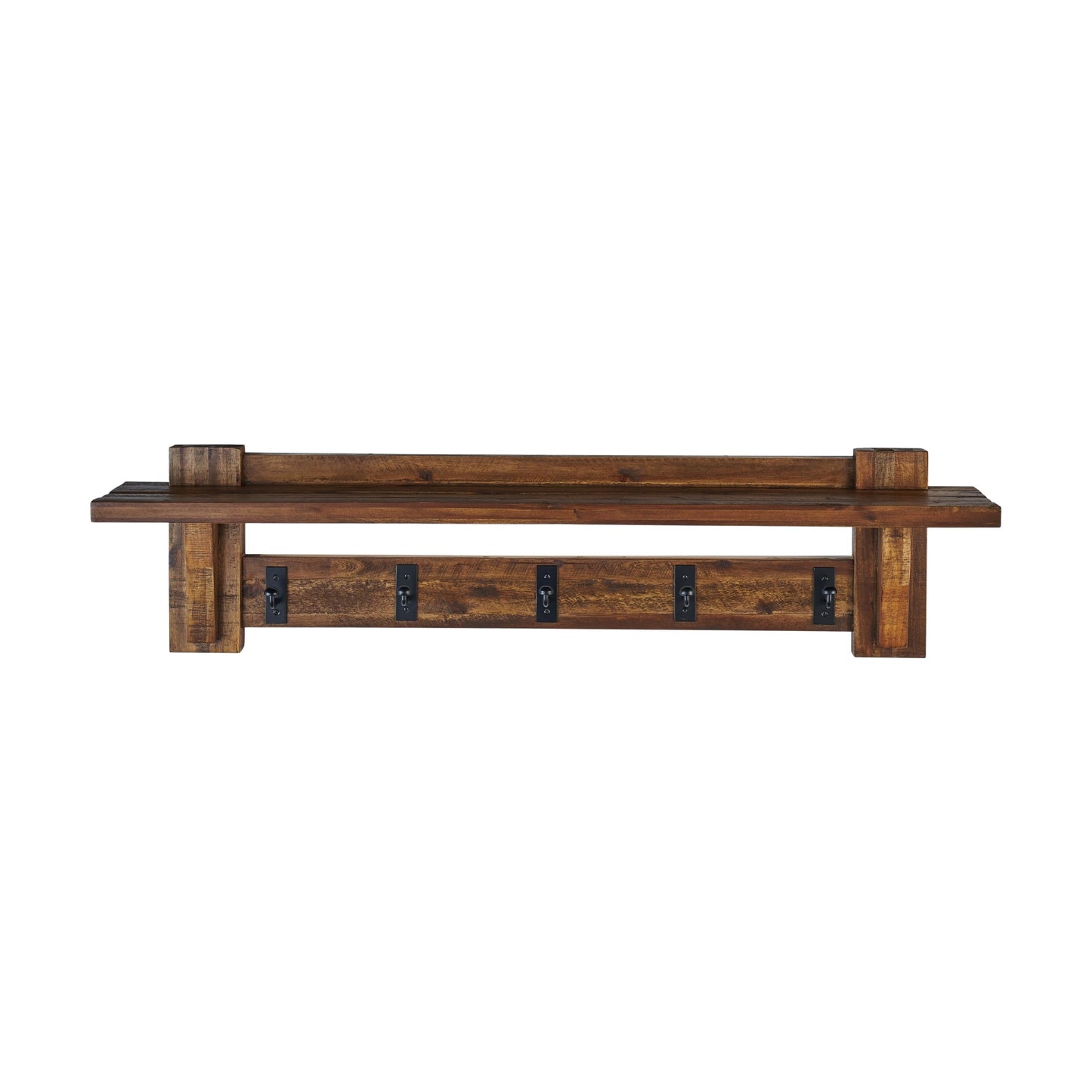 Alaterre Furniture Durango 60 Inch Solid Wood Entryway Organizer - Rustic Industrial Farmhouse Wall Mounted Coat Rack with Shelf and 5 Black Metal Hooks for Mudroom, & Living Room (Natural)