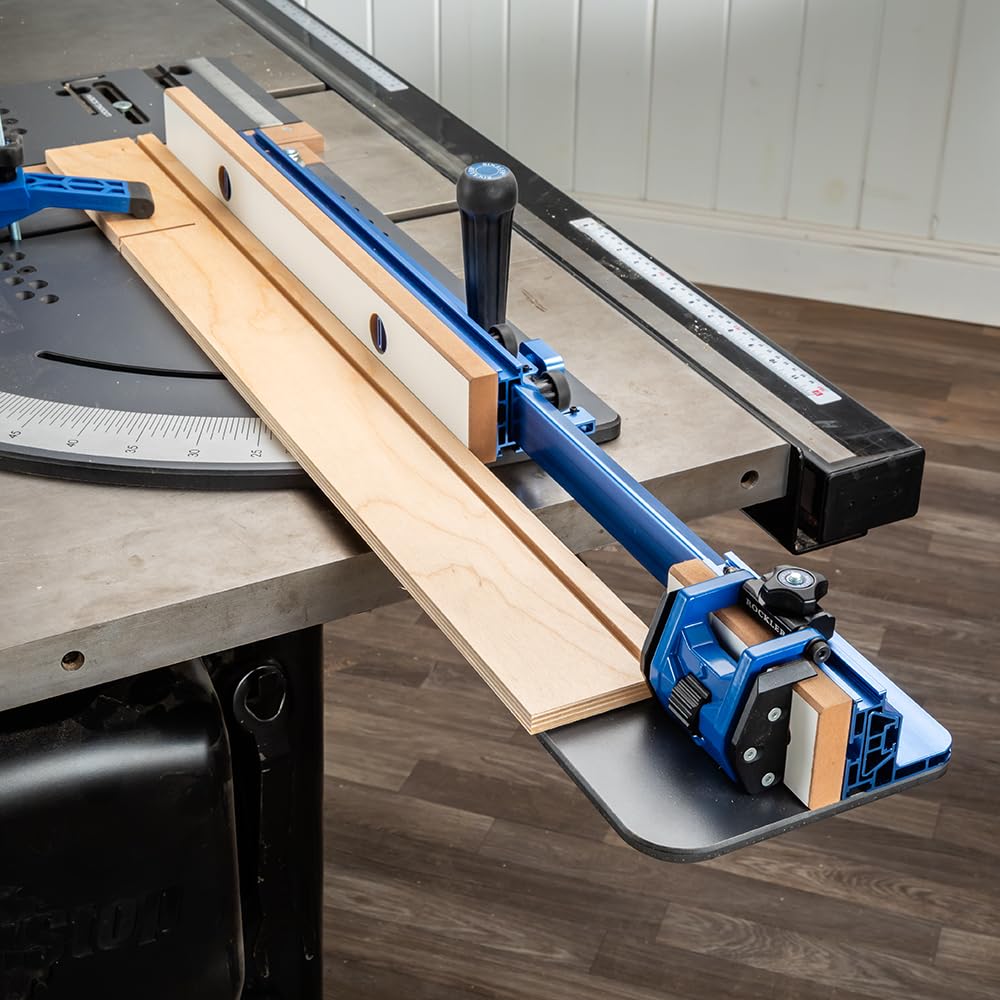 Rockler Table Saw Crosscut Sled with Telescoping Fence - Micro-Adjust Flip Stop & Hold-Down Clamp - Precision Crosscut & Miter Sled for Cabinet & Contractor Table Saws