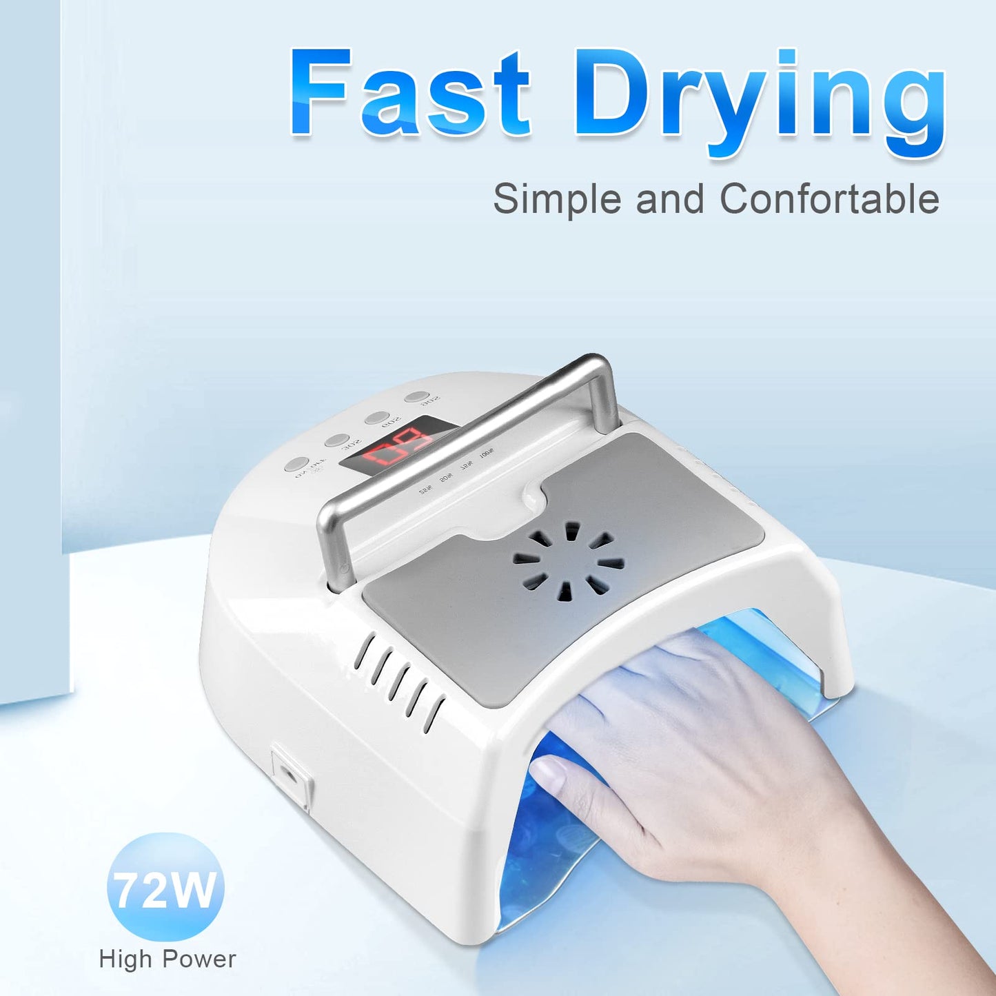 Professional UV Led Nail Lamp Cordless, 72W UV Lights for Gel Nails with Fan, IMENE Rechargeable Nail Dryer with Portable Handle Perfect for Salon Home Nail Art（White）