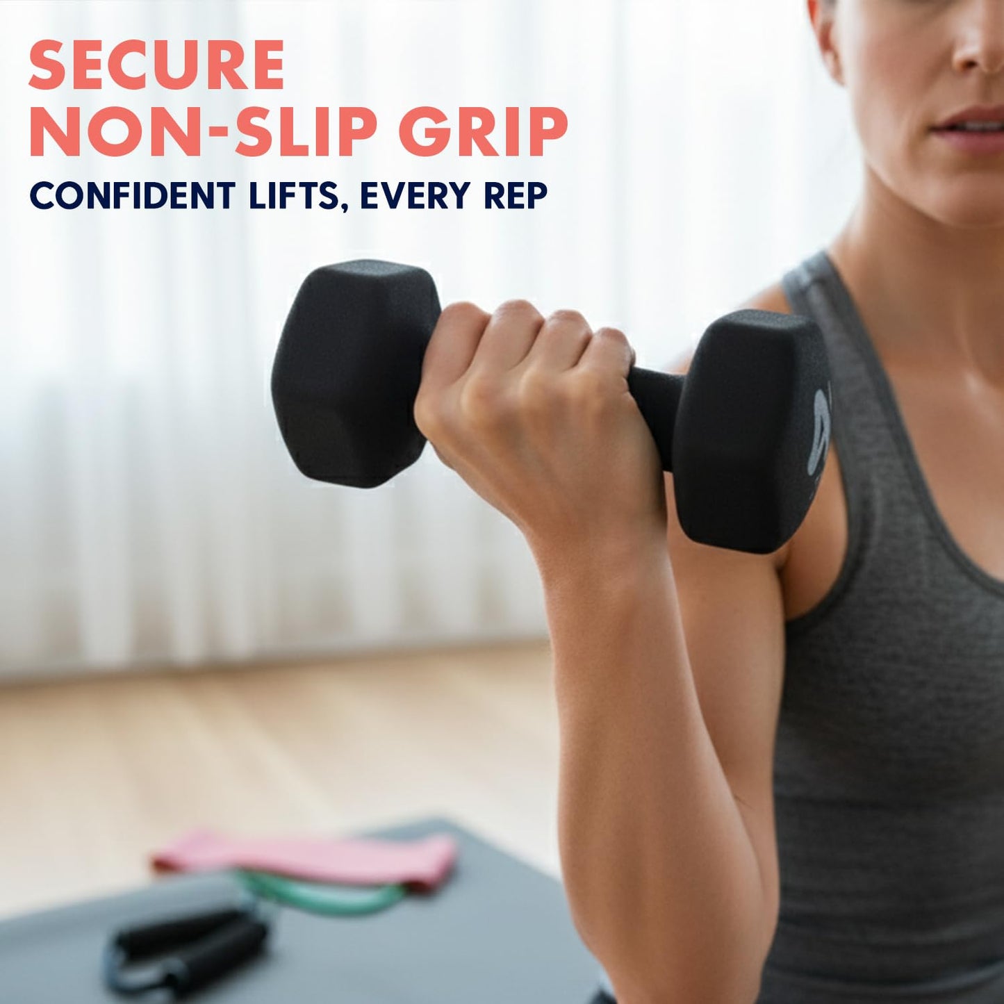 SQUATZ Dumbbell Weights Set with Stand, 32lbs Neoprene Coated Weights in Color Gray, Black, and Orange, Hex Shape Anti Slip and Roll Dumbbells for Exercise, Training, Fitness, Yoga