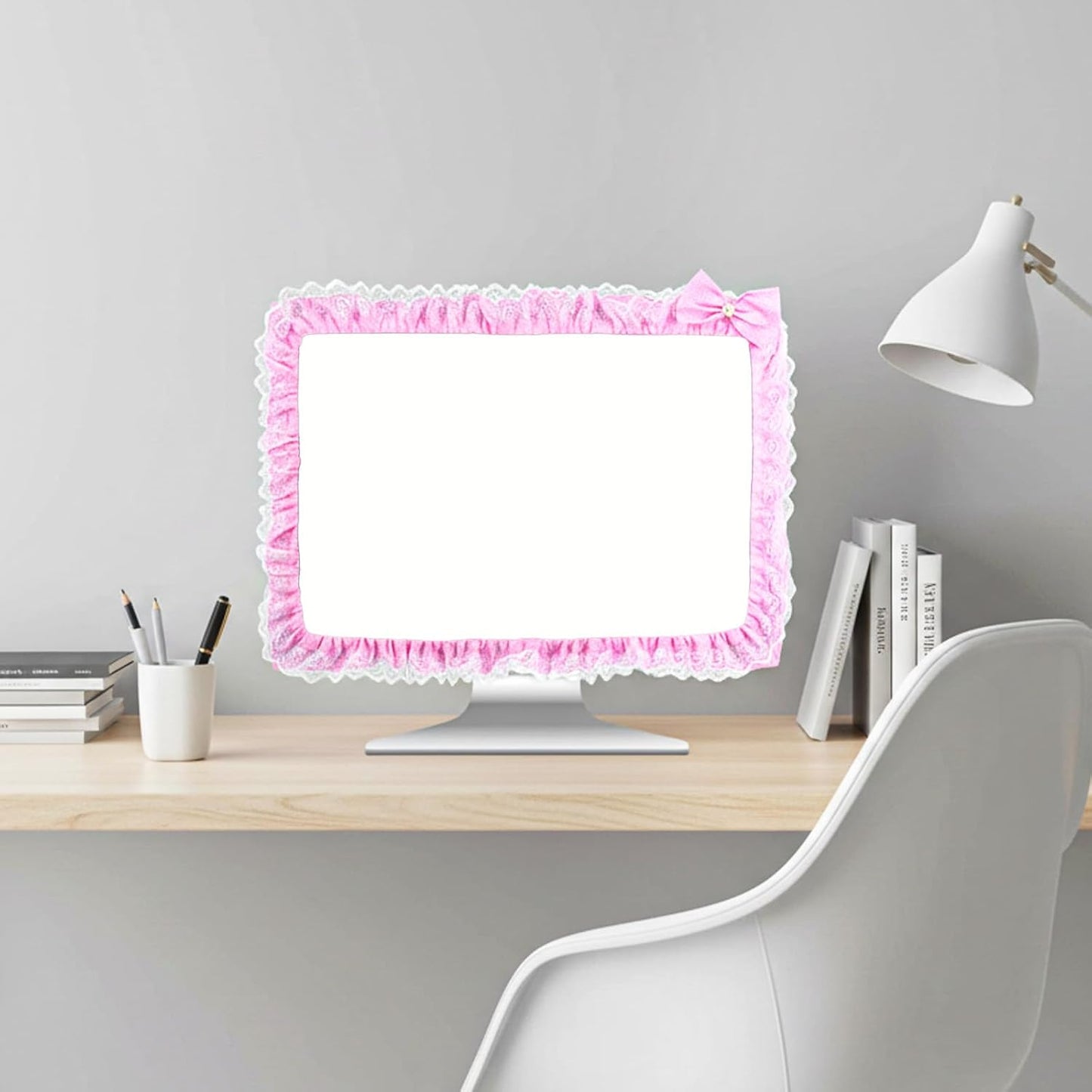 Yuanchu 23"-27" Lovely Computer Monitor Cover, Cute Bow-knot Dust Protector Pink TV Screen Monitor Decoration Dust