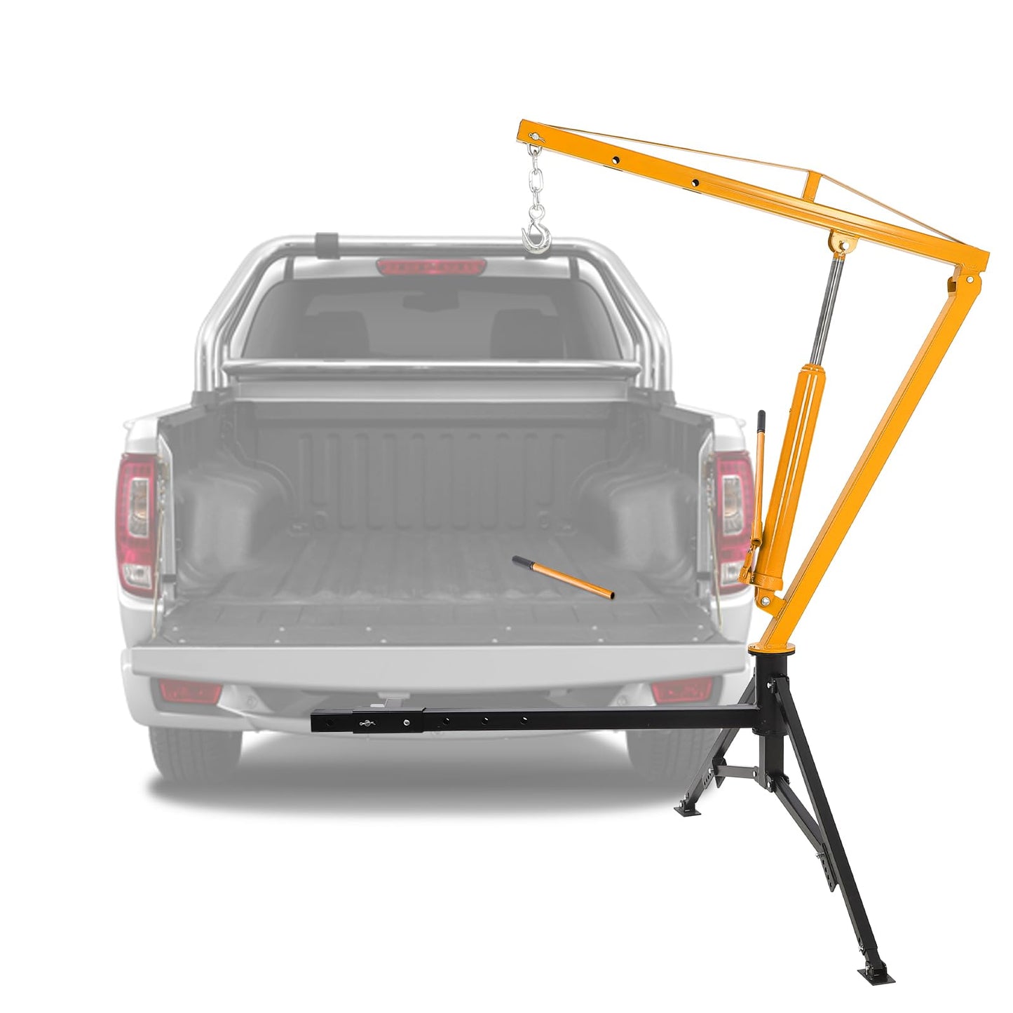 1000 LB Capacity Hydraulic Hitch Mounted Crane, 360° Swivel Truck Bed Crane with 3 Adjustable Capacities for Lifting Heavy Motors, Construction Goods & Cargo, Yellow