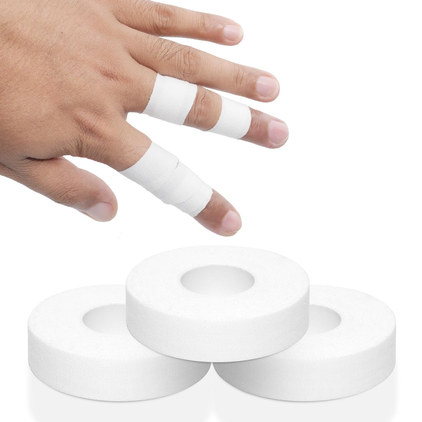 3 Rolls White Athletic Tape, 0.6 Inch Athletic Finger Tape, 32.8 Feet Each, Breathable & Waterproof Sports Tape for Joint & Muscle Support, Easy Removal No Residue
