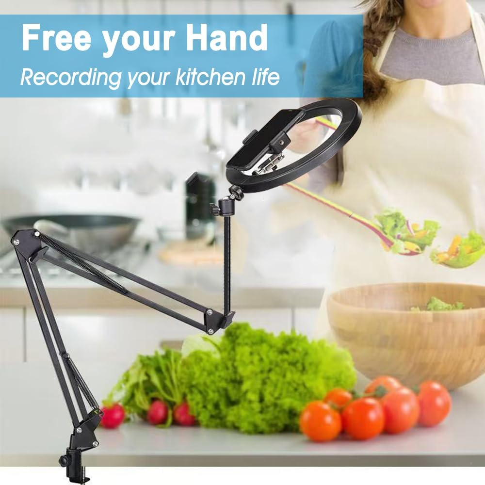 YIYANT Overhead Tripod Mount for Camera Webcam Ring Light, Long Over Head Articulating Arm with Phone Holder and Ball